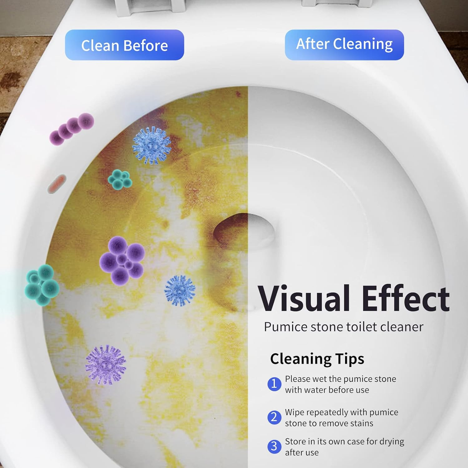 Toilet Bowl Cleaner Pumice Stone -Hard Water Stain Remover with Ergonomic Handle