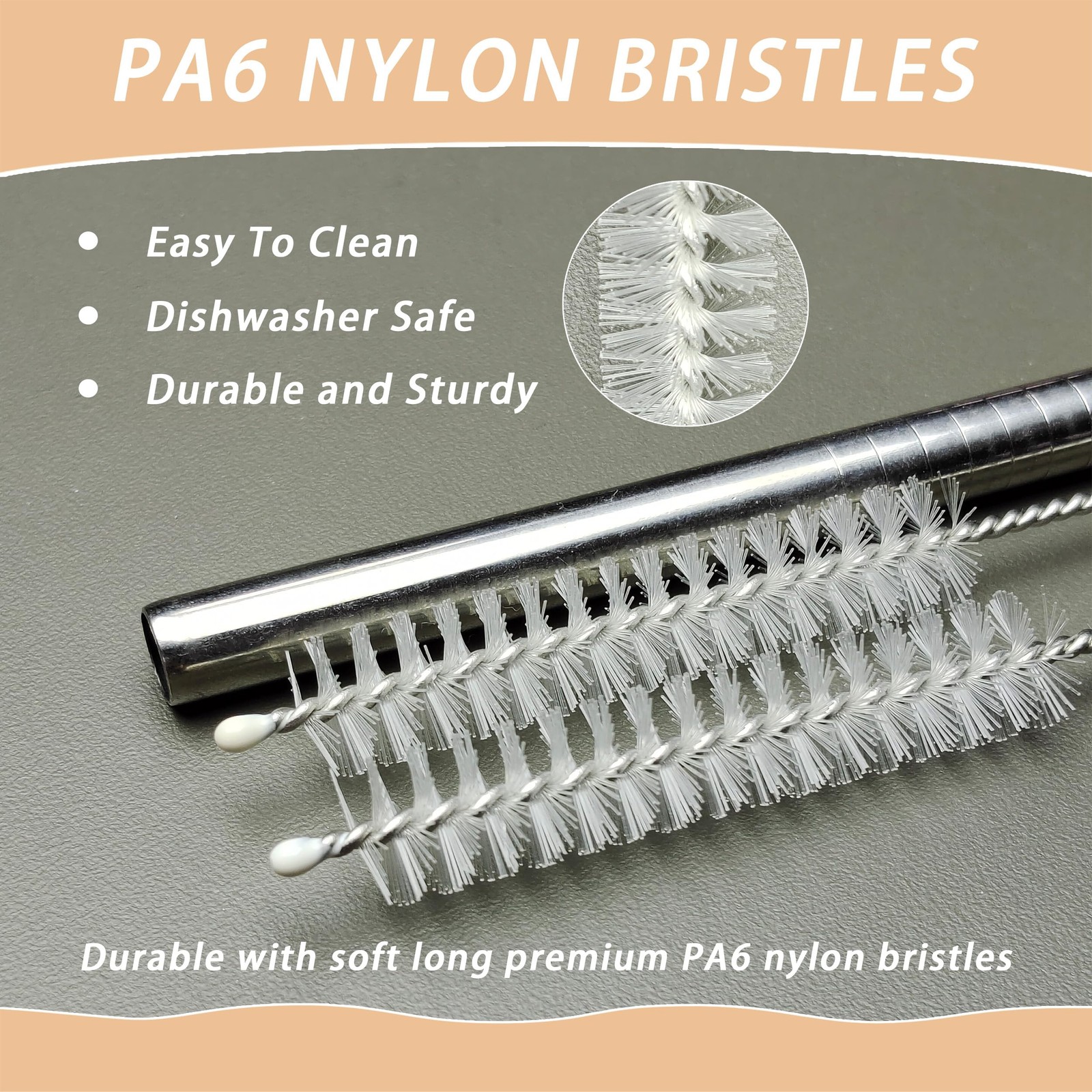 2Pcs Straw Cleaner,Straw Cleaner Brush for Metal/Glass/Silicone Straws,Reusab…