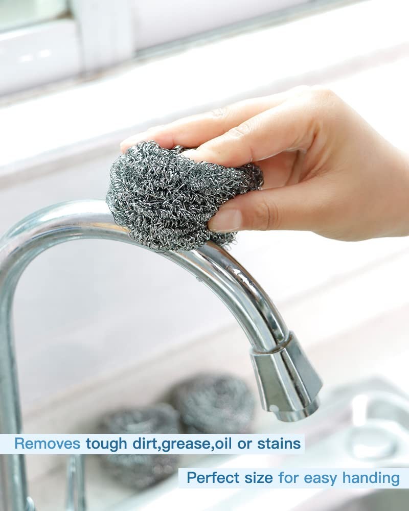 12Pcs Steel Wool Scrubber Pads for Cleaning Dishes, Pans, Pots, Ovens, Grills…