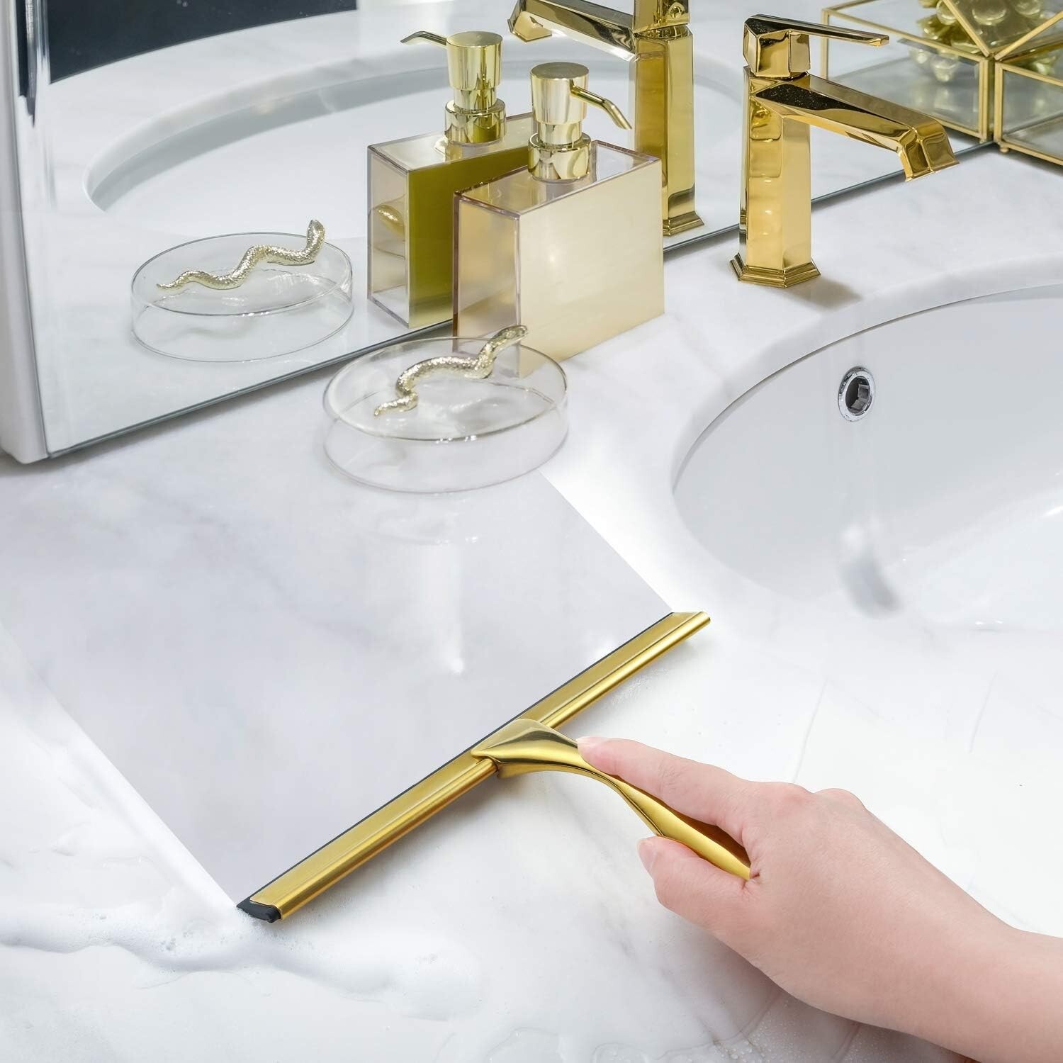 All-Purpose Shower Squeegee Brass Stainless Steel 10-inch for Glass Windows
