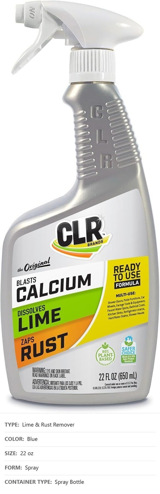 Lime Rust Remover, 22 Ounce Spray Bottle, CLR-22