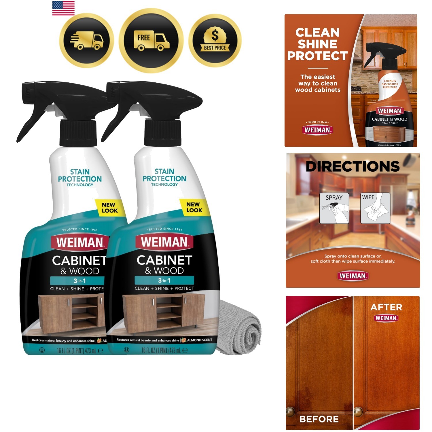 Cabinet and Wood Cleaner, Shine, Clean and Protect Spray – For Wood Cabinets,…