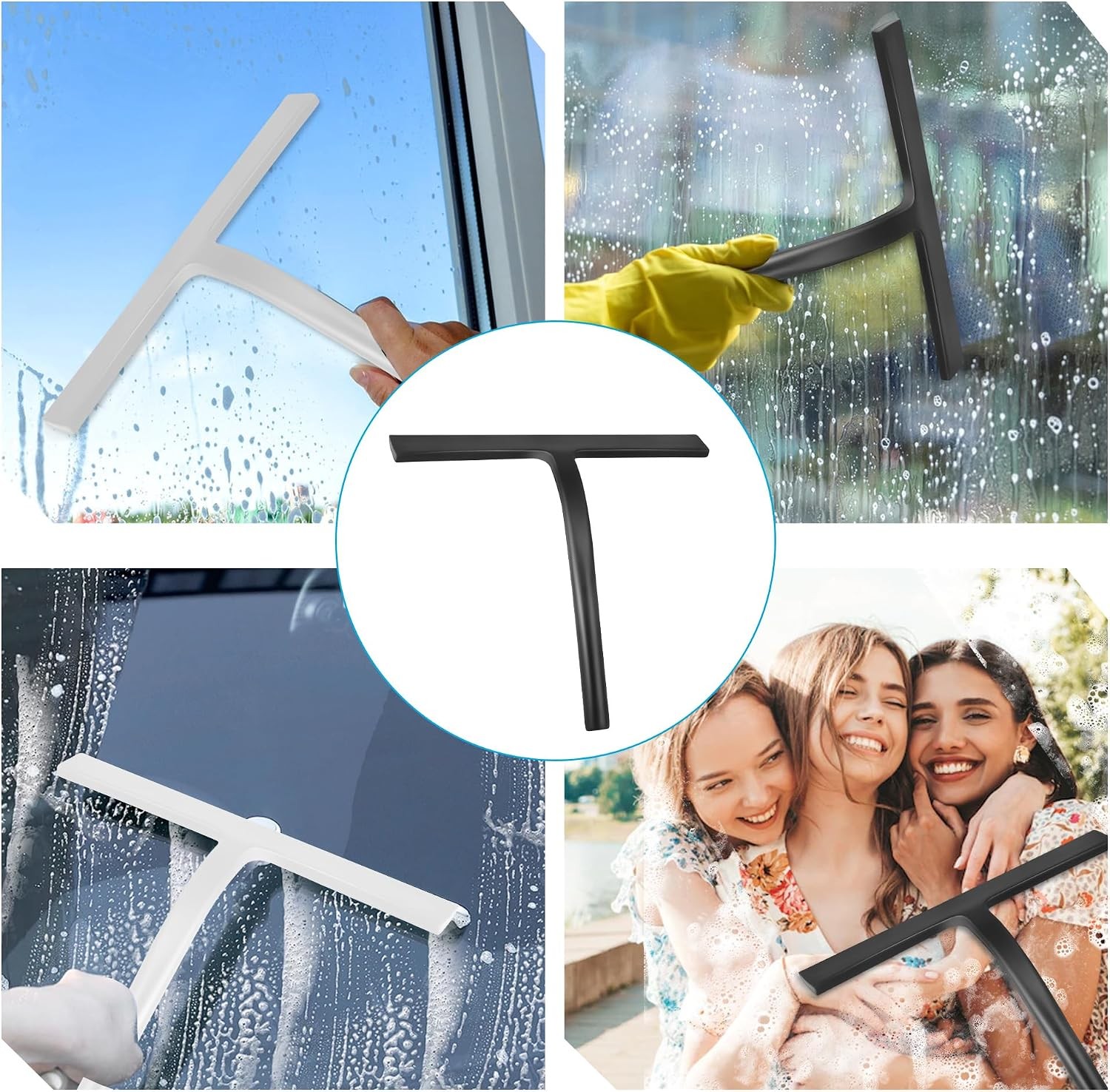 Shower Squeegee for Glass Doors, Mirror Window Tile Scrubber Cleaner with Hook