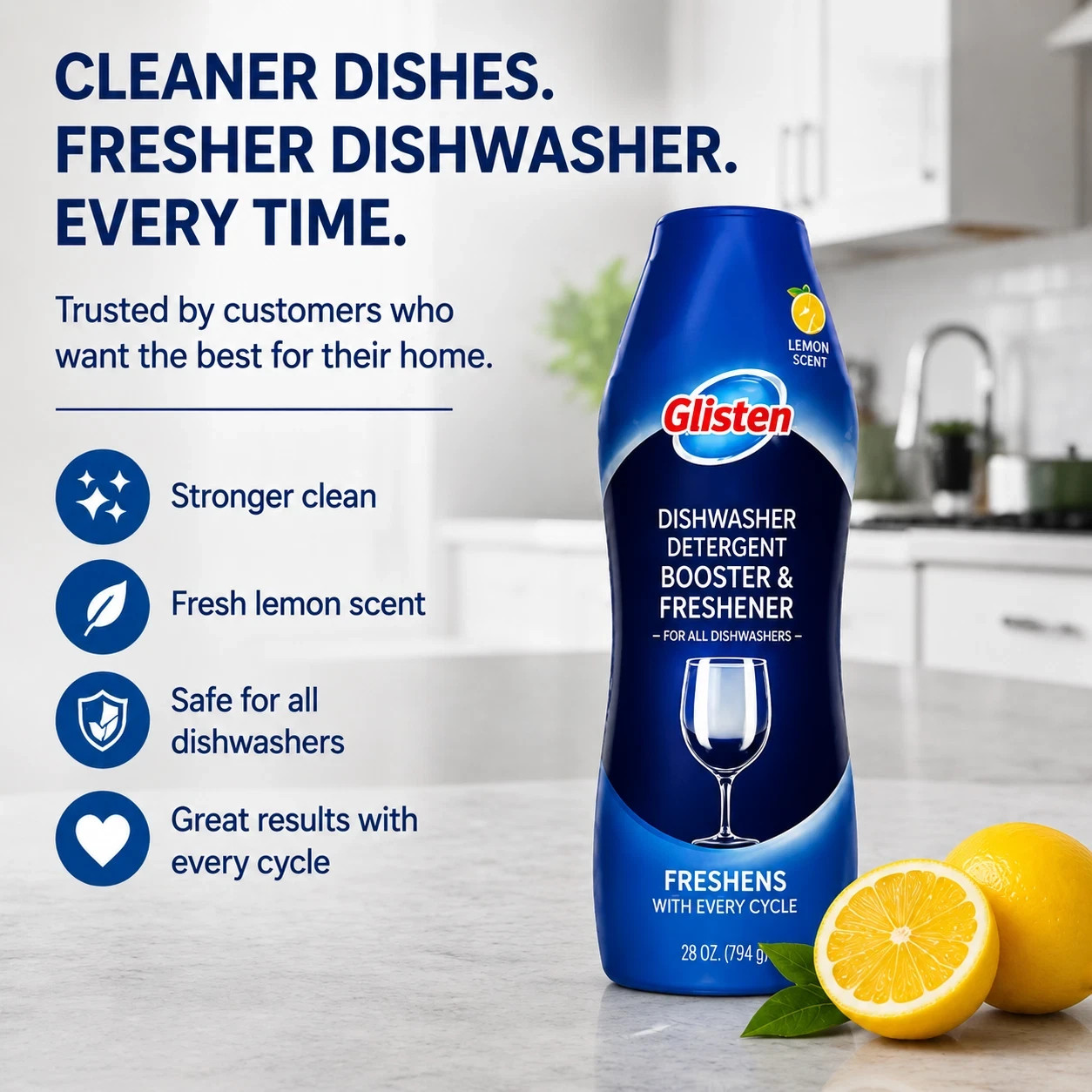 Glisten Dishwasher Detergent Booster & Freshener 28oz Each – PACK OF 1
