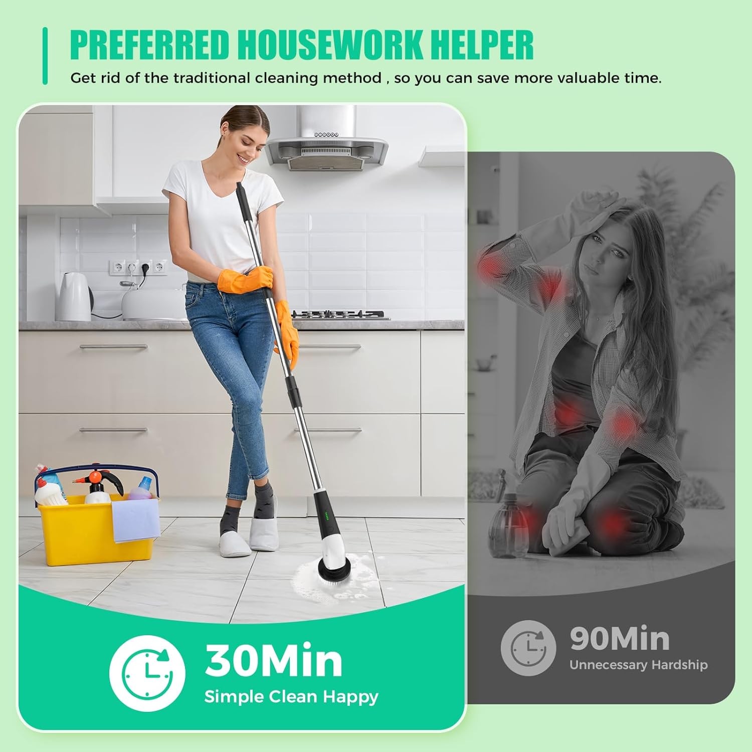 CORDLESS ELECTRIC SPIN SCRUBBER Rechargeable Power Tool 8 Cleaning Brush Heads