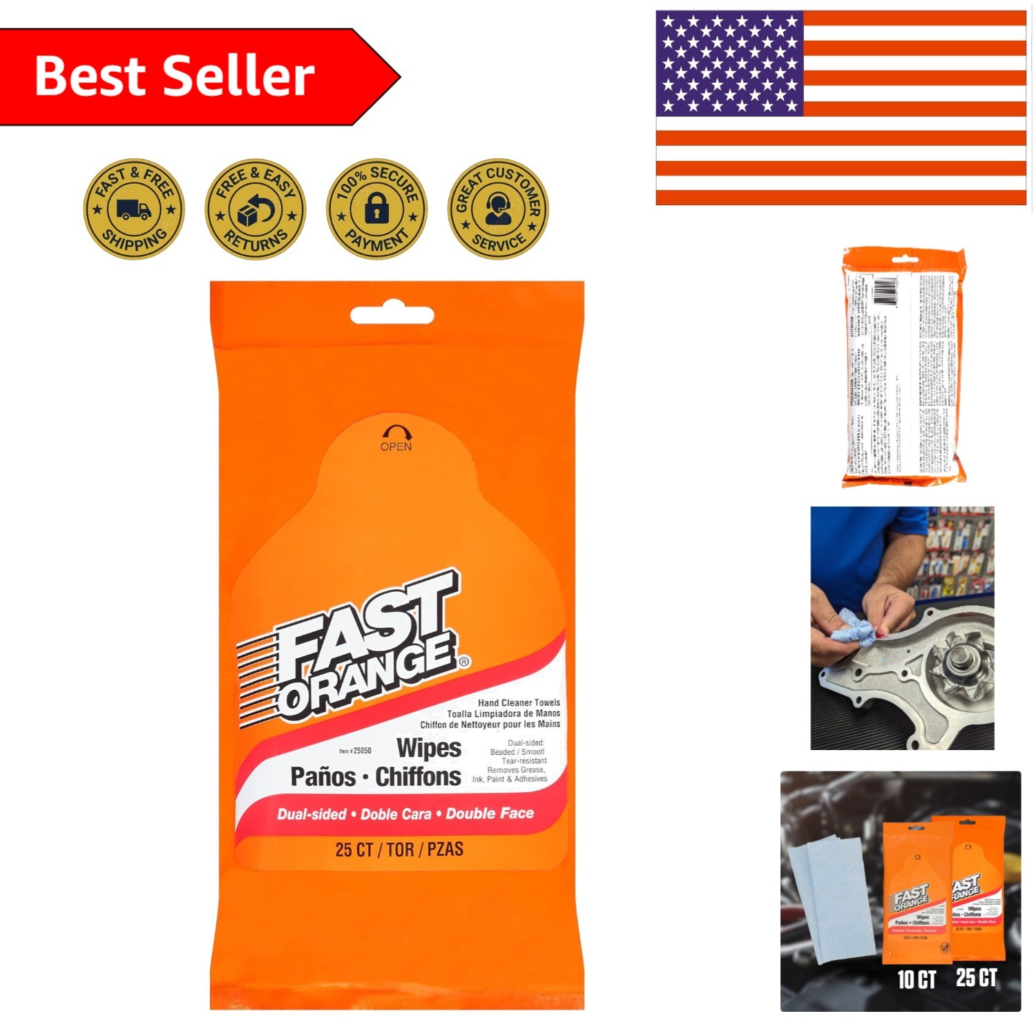 25 Count Heavy-Duty Hand Cleaner Wipes for Mechanics – Grease & Grime Remover