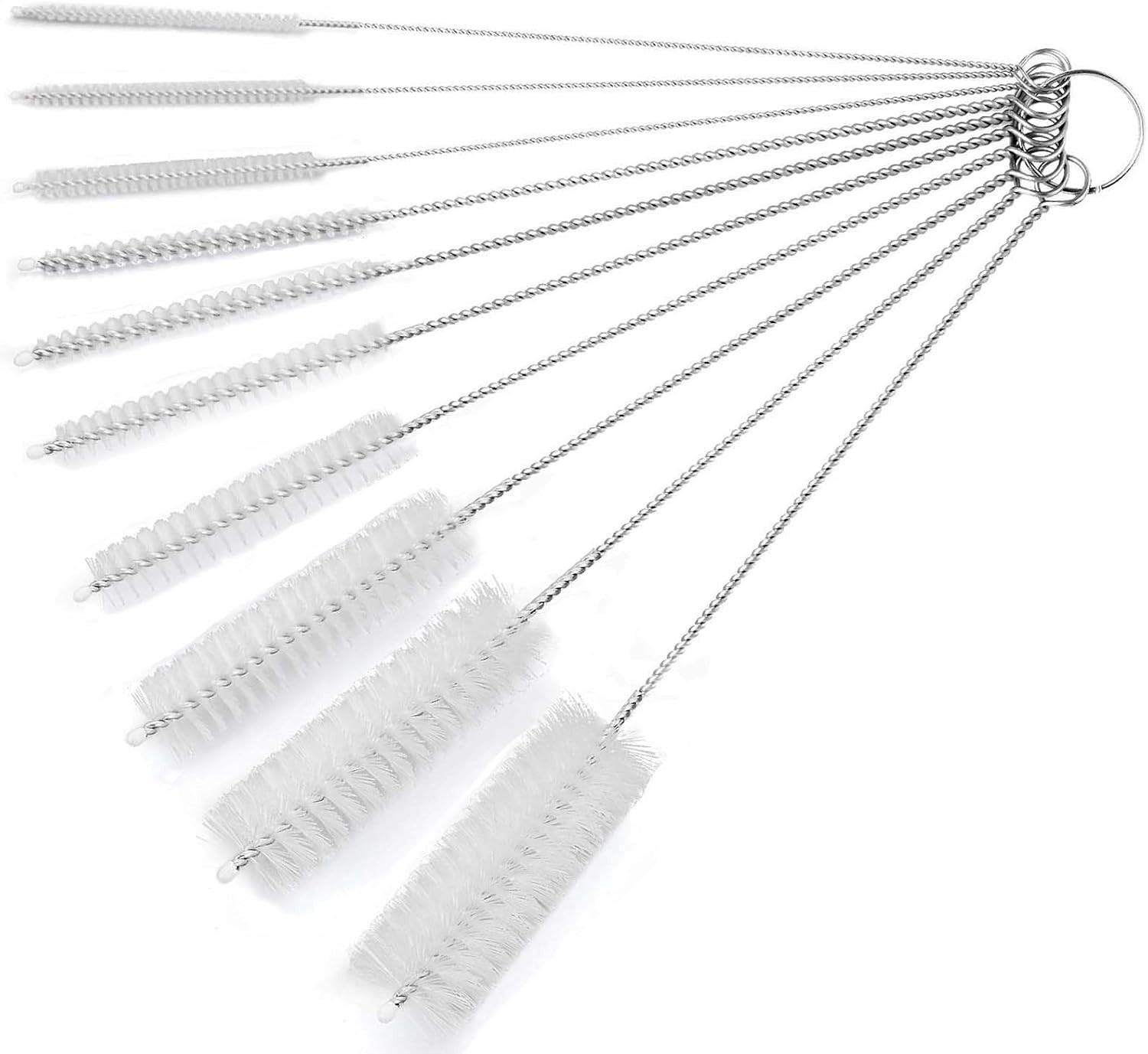 10-Pack Nylon Straw Cleaning Brushes–Stainless Steel Wire Drink Pipe Cleaner Kit