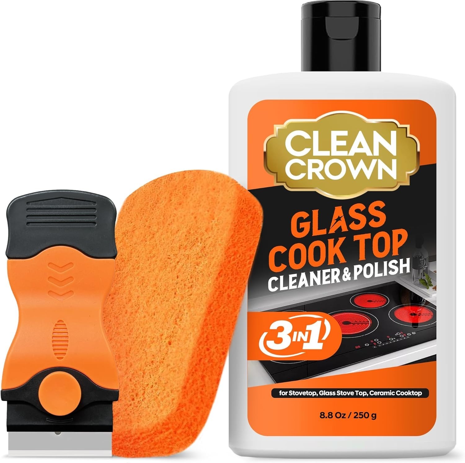 Ceramic Cooktop Cleaner Kit Glass Top Stove Scraper Pad 8.8oz 3-in-1