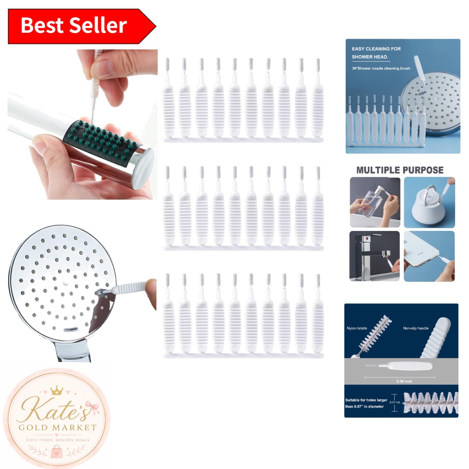Multi-Surface 30pcs Cleaning Brushes with Non-Slip Handle for Effective Hygiene