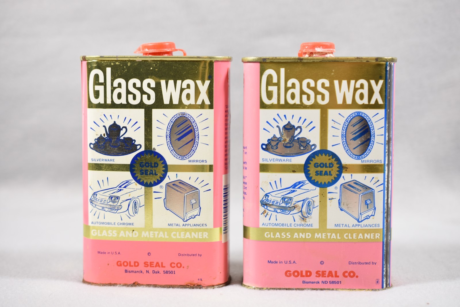 2 cans Vtg Gold Seal Glass Wax Can ~33% and 80% full