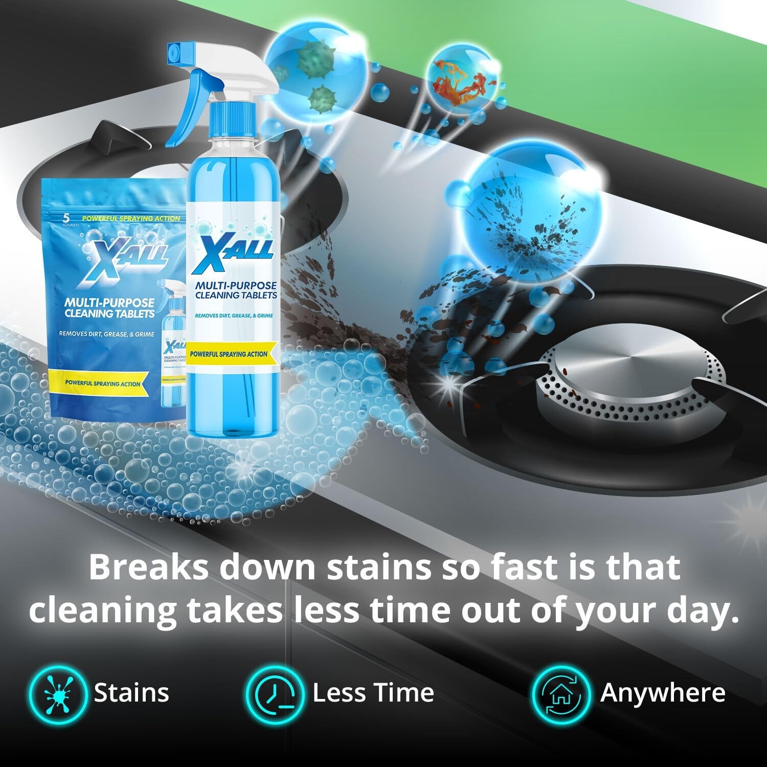 Multi-Purpose X-ALL Cleaner Spray Bottle with 5 Tablets for Household Cleaning