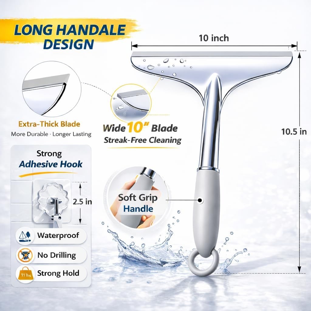 Shower Squeegee for Glass Shower Doors Bathroom Tile Mirror – Streak-Silent