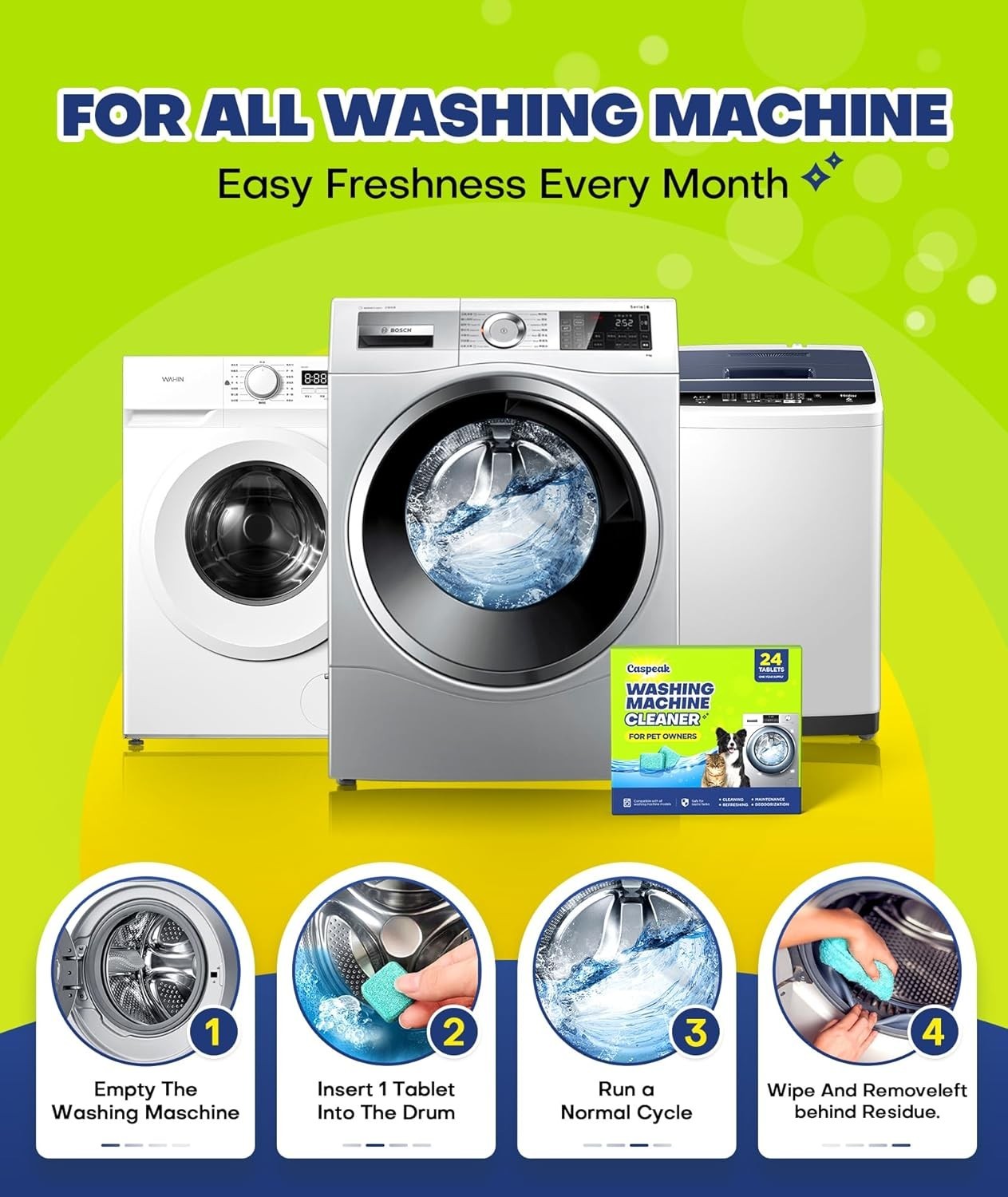 5X Power Deep Cleaning Washing Machine Cleaner Tablets, No More Odor & Pet Fu…