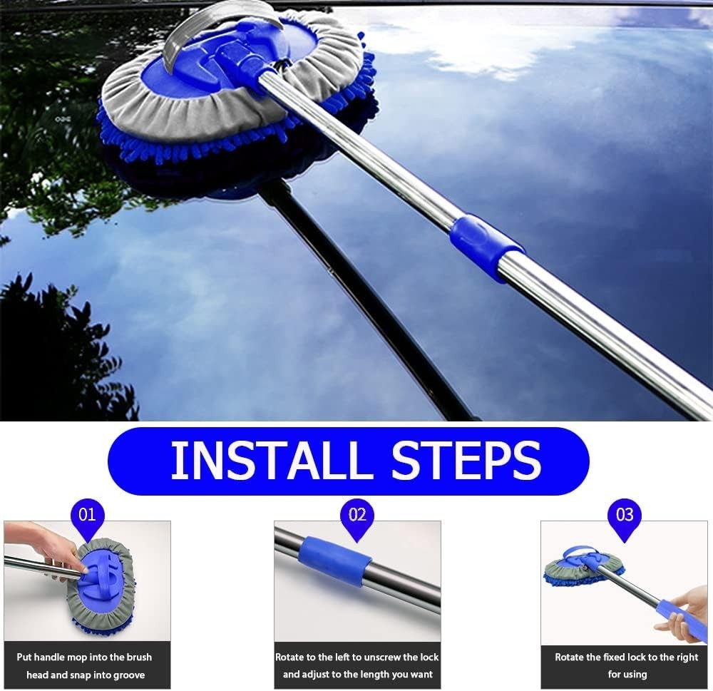 47.5″ Car Wash Brush Mop Cleaning Tool with Long Handle Kit for Washing Detailin
