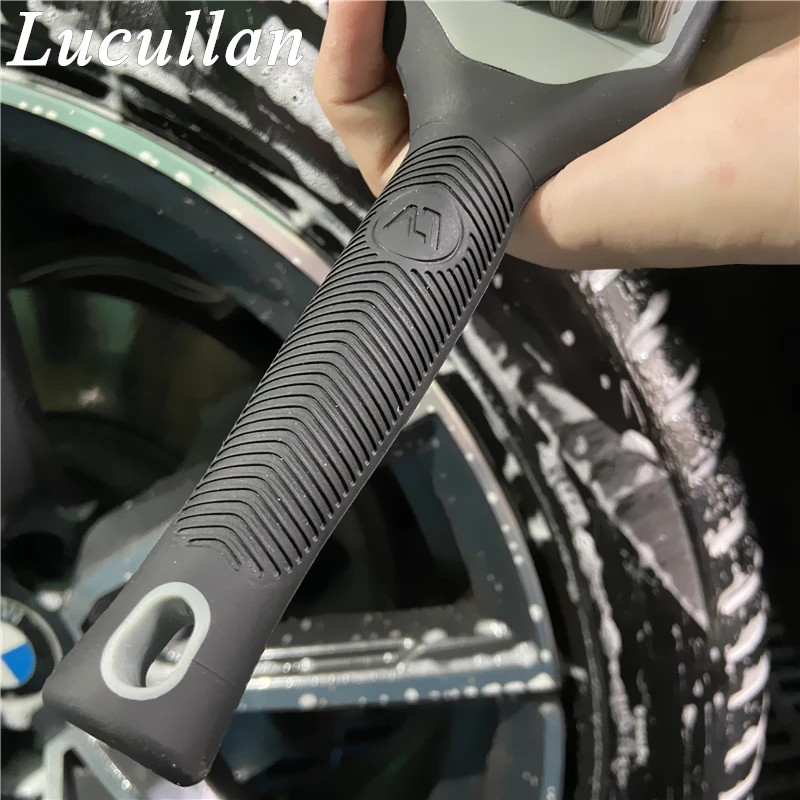 Lucullan Car Wheel Tire Detailing Brush Rubber Handle Scratch-Free Medium Stiff
