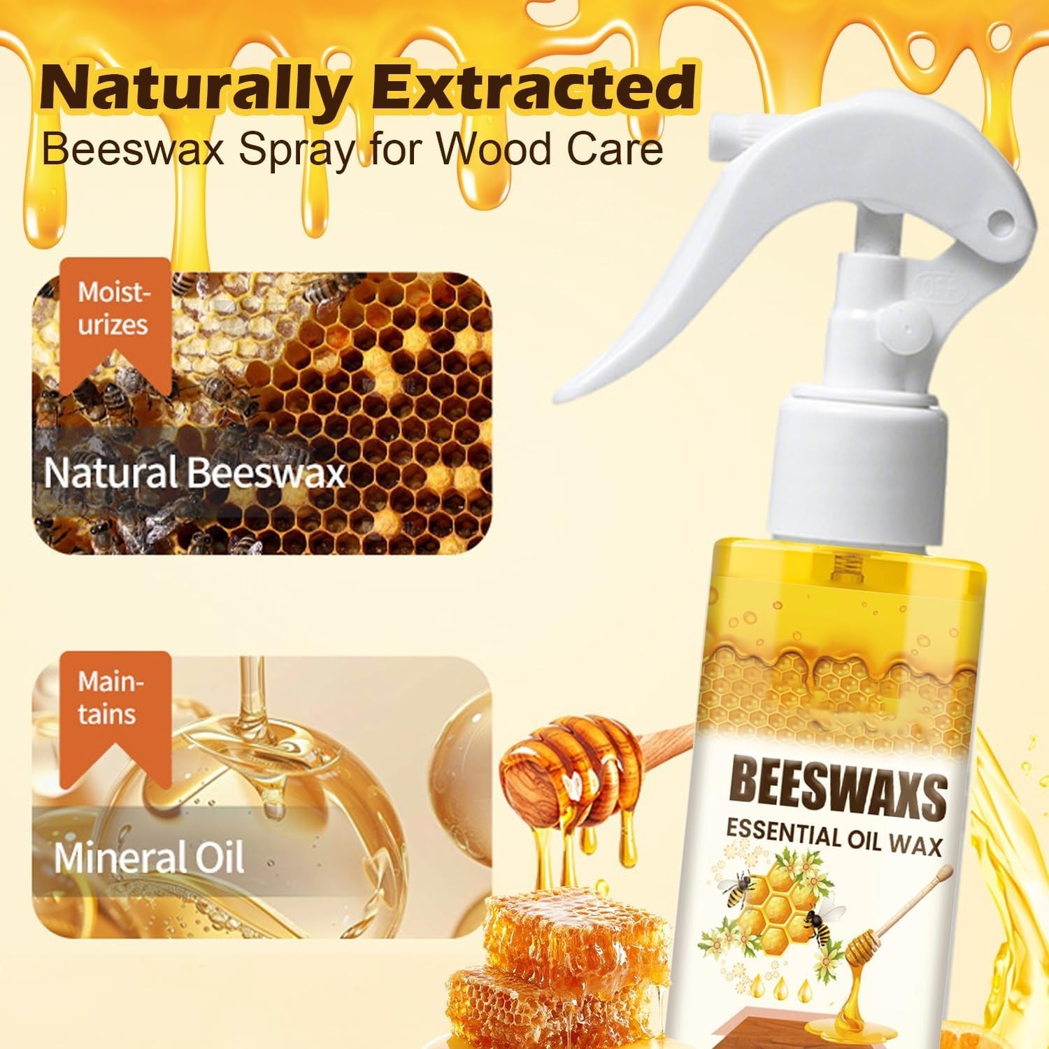 Natural Beeswax Polish Spray, Wood Furniture & Floor Cleaning Care