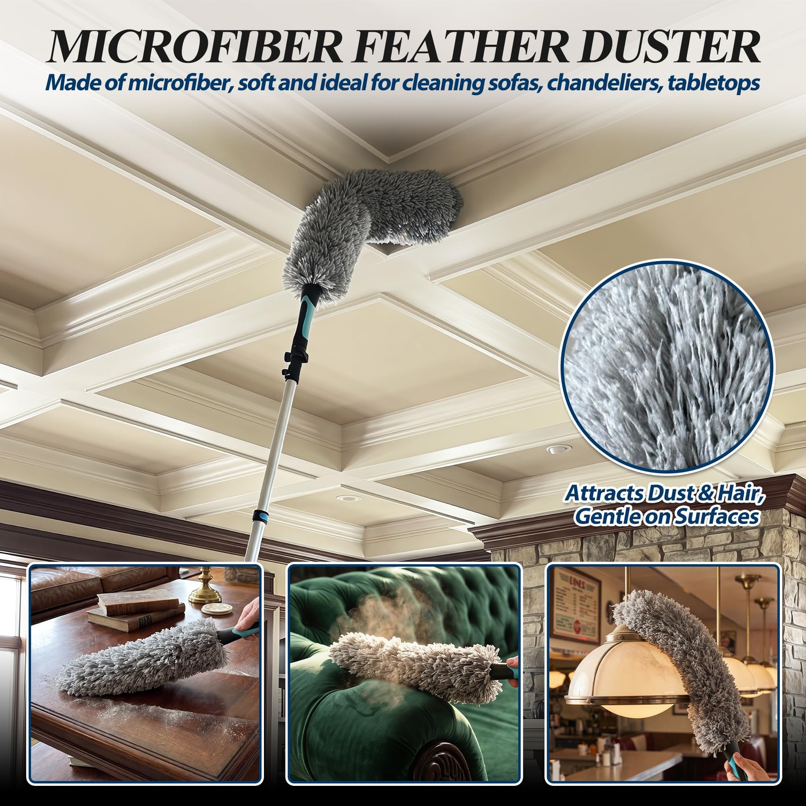 20FT High Duster Cleaning Tools with 3-12FT Extension Poles – Reusable Fan Du…