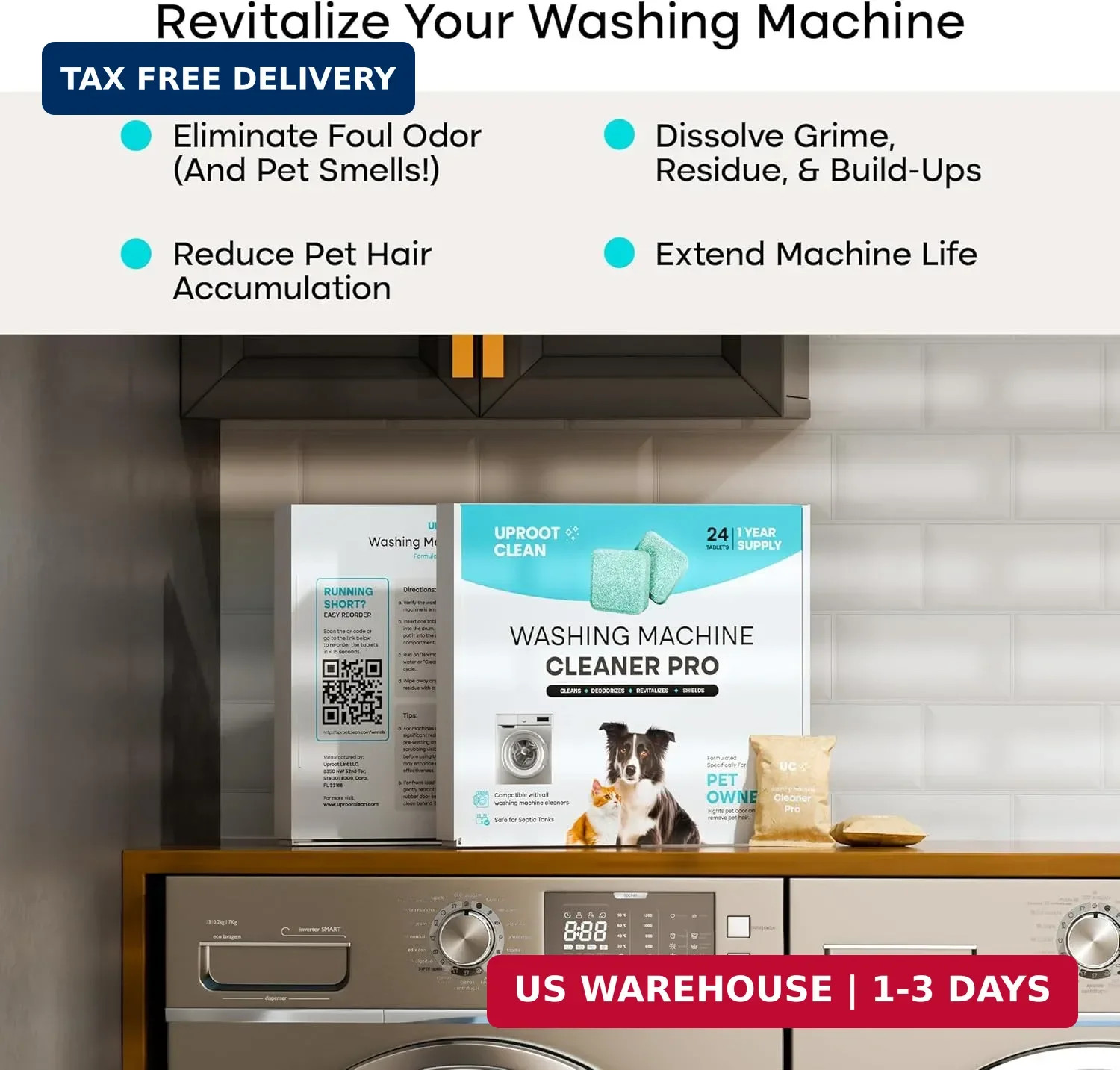 Uproot Clean Washing Machine Cleaner Tablets – 24 Pack for a 12 Month Supply. Fo