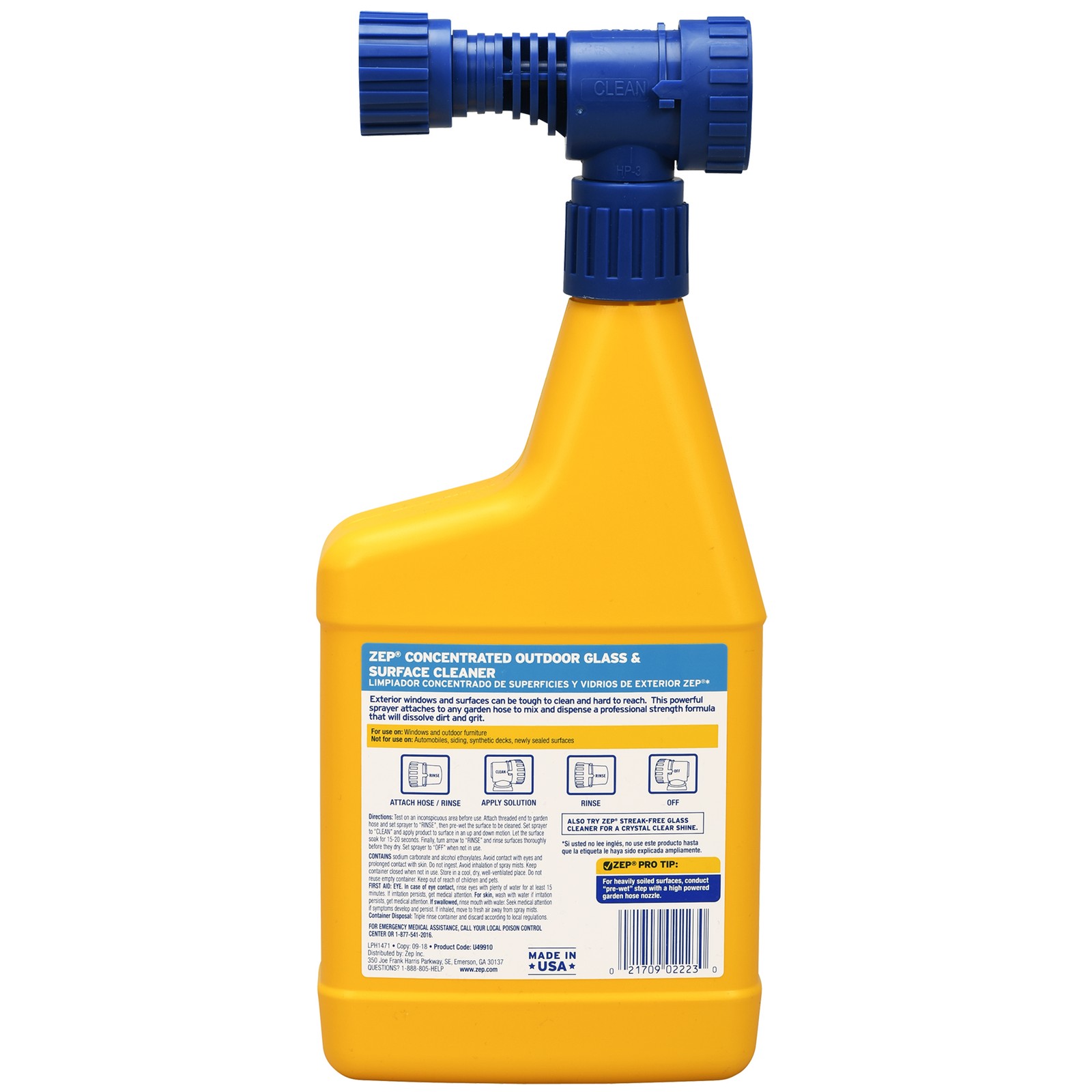 Zep Hose End Outdoor Glass and Surface Cleaner – 32 oz (Case of 6) – U49910 –