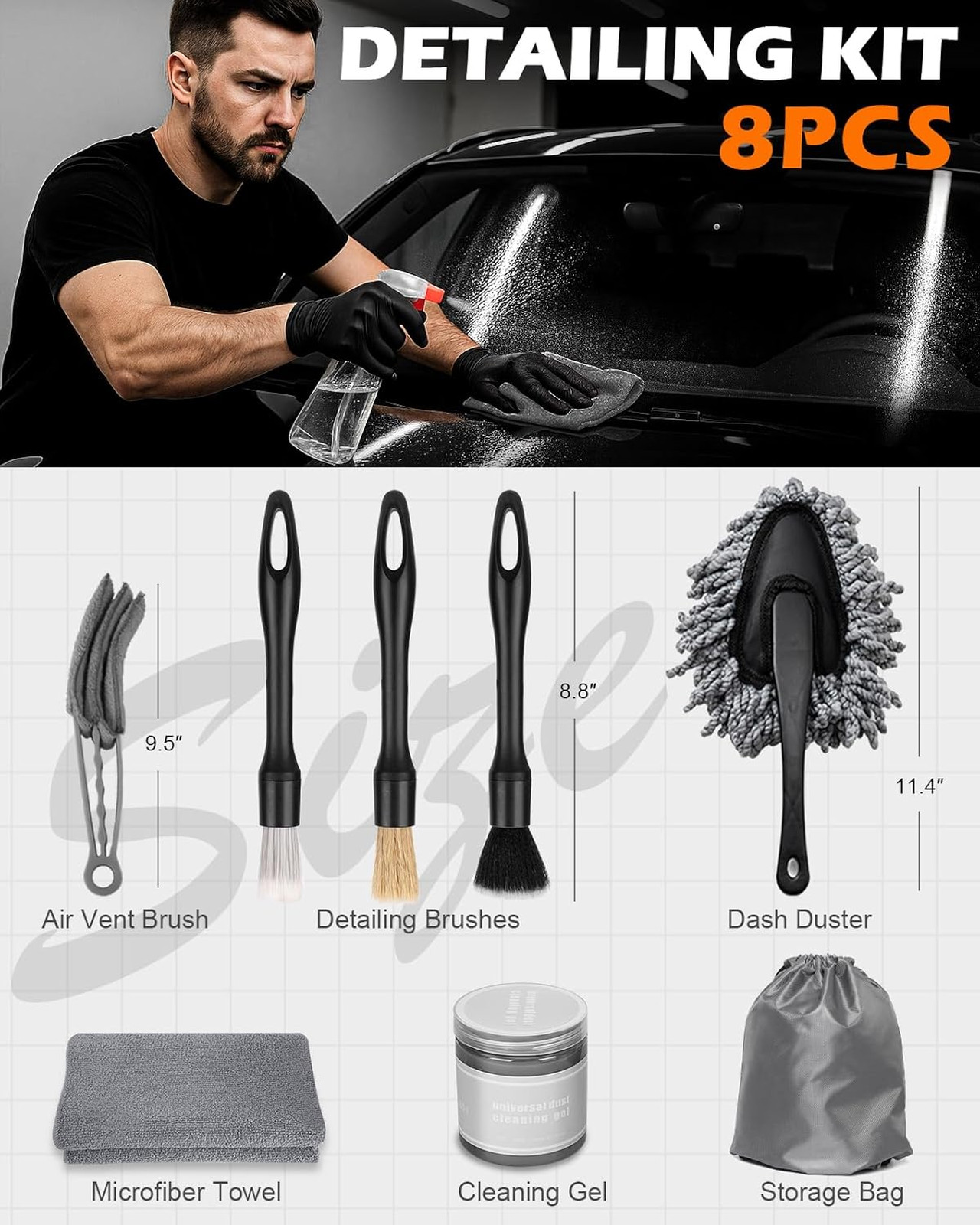 Car Interior Detailing Kit 8 Pieces with Cleaning Gel Microfiber Towel Air Vent