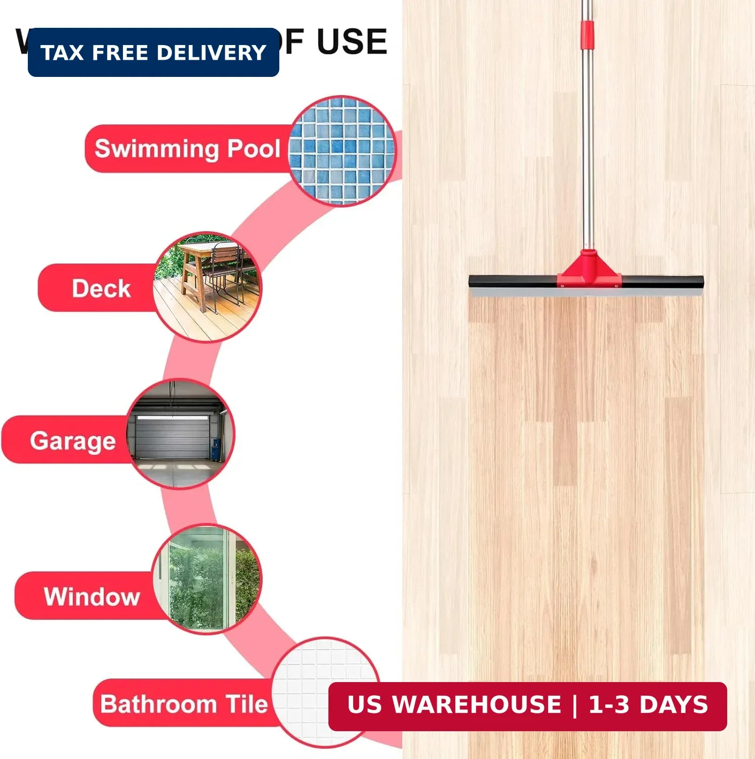 17″ Heavy Duty Floor Squeegee with 40.8 Inch Long Handle, Suitable for Bathroom
