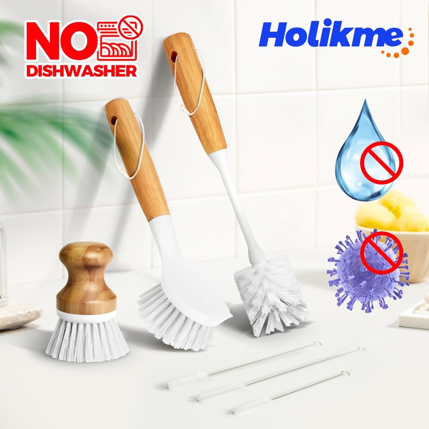 6-Piece Eco-Friendly Dish Brush Set with Bamboo Handle for Effortless Cleaning