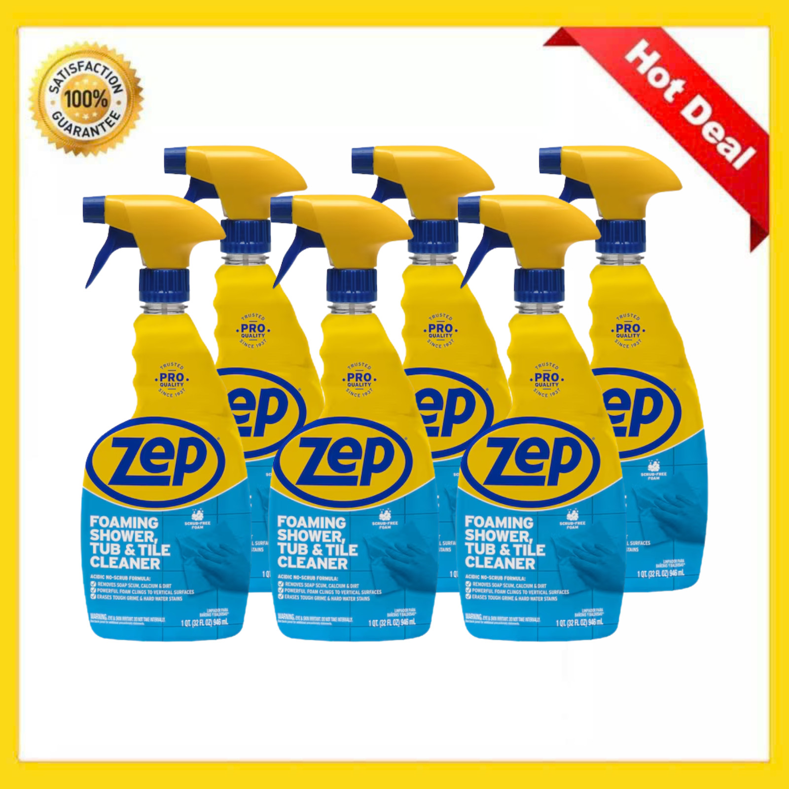 (6 Pack) Zep Foaming Shower Tub & Tile Cleaner 32 oz Bathroom Soap Scum Remover