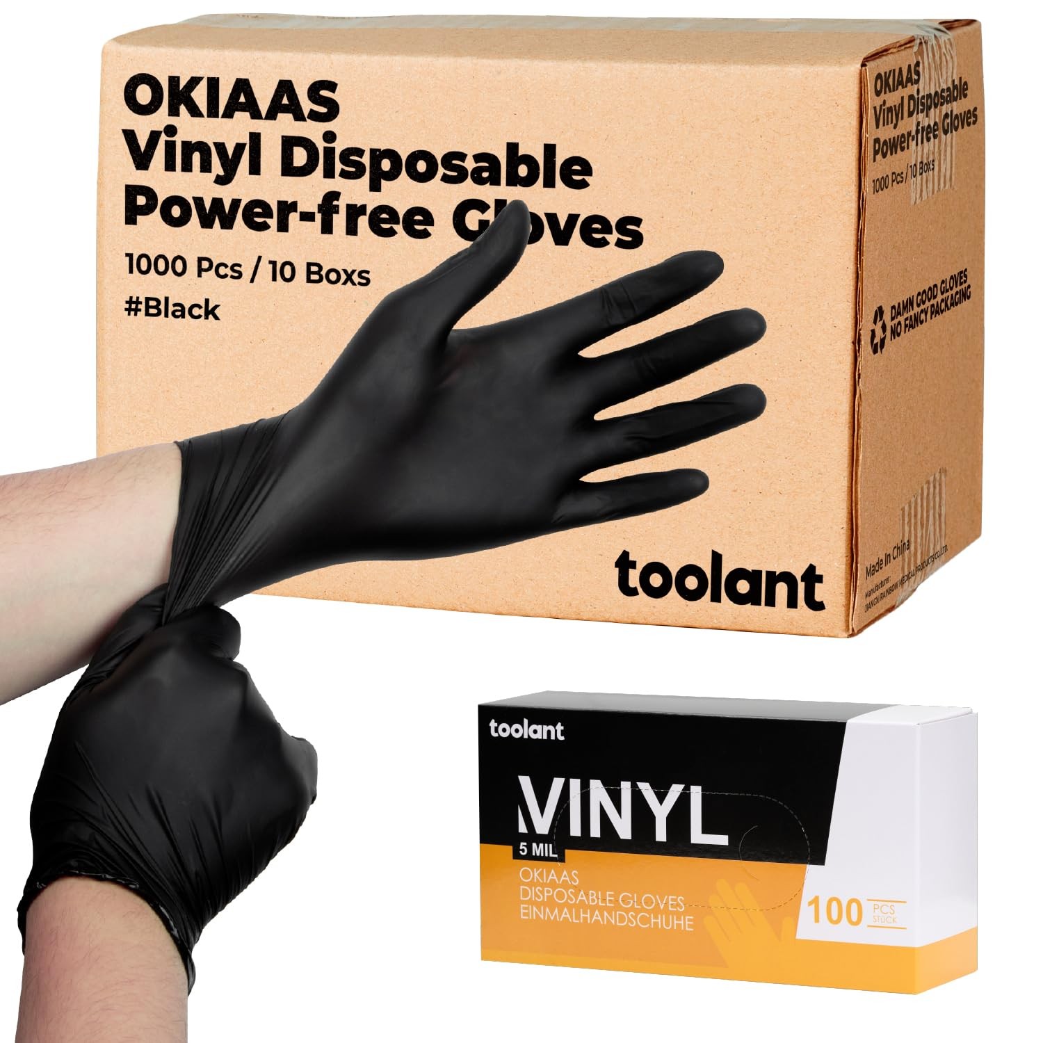 OKIAAS Black/Pink Vinyl Gloves Disposable Latex X-Large (Pack of 100), Black