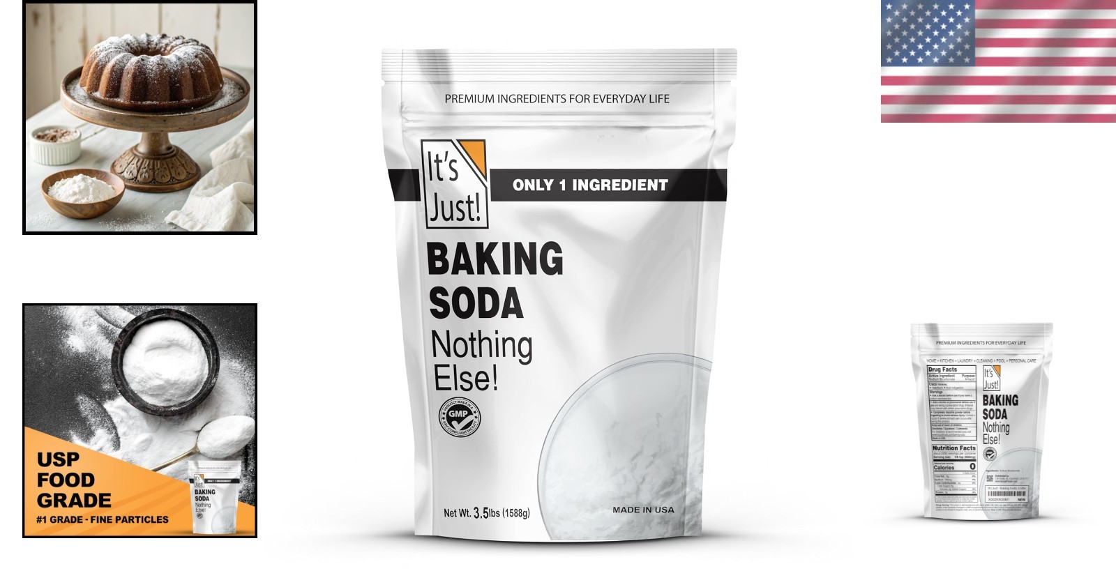 100% Pure Food Grade Baking Soda – 3.5 lb Non-GMO, Gluten-Free Solution
