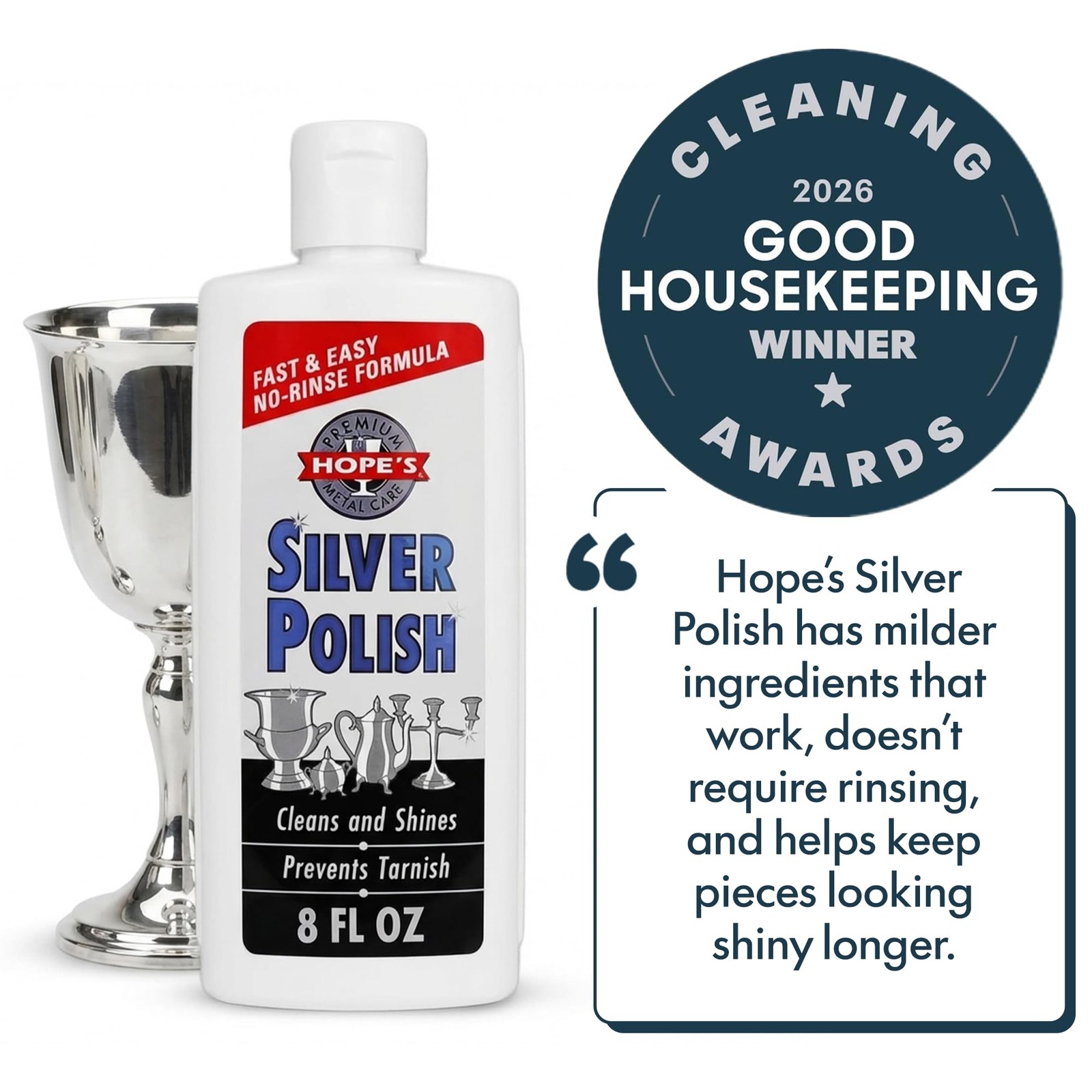 Silver Polish Cleaner Tarnish Remover Protective No Rinse Surface Fluid 8 Fl Oz
