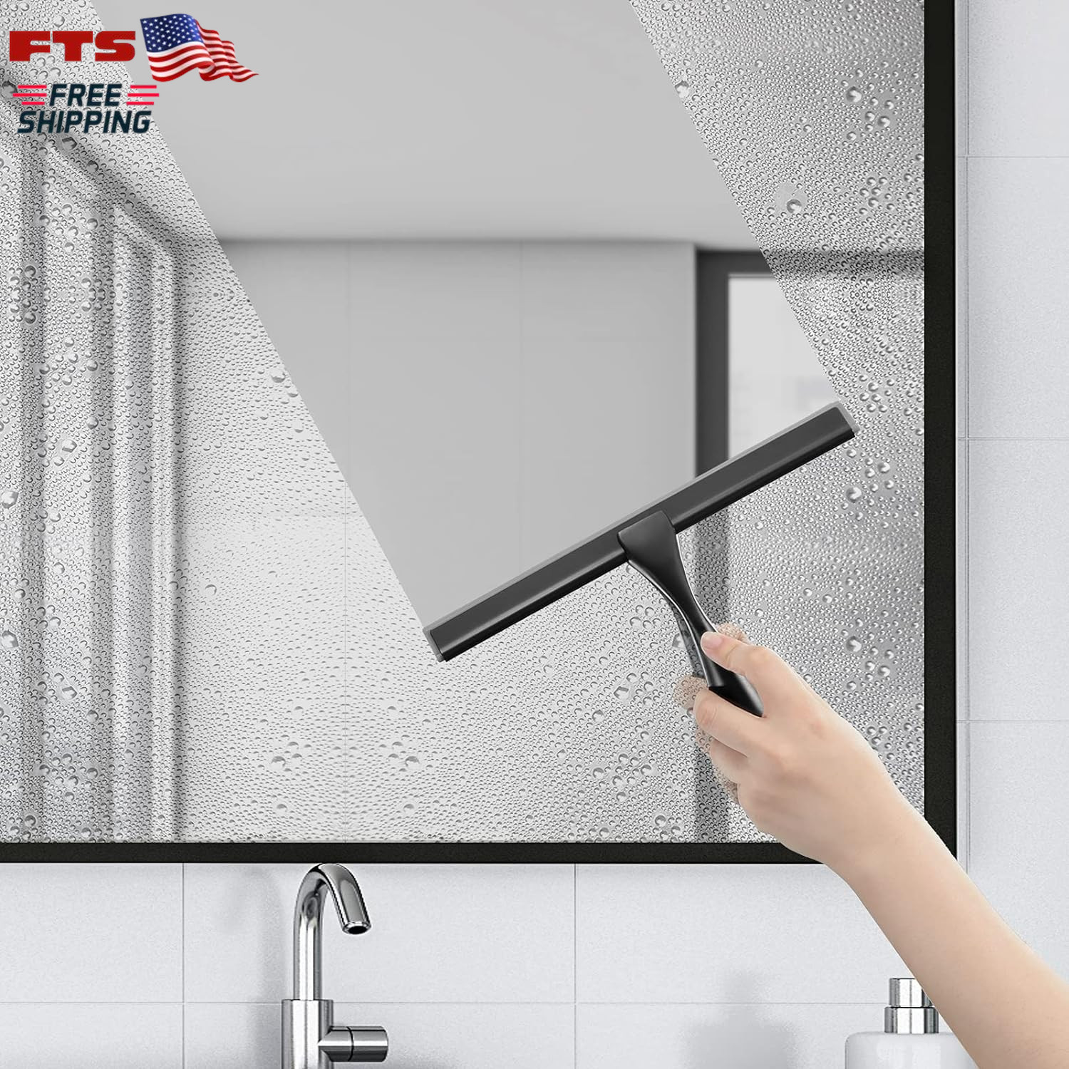 All Purpose Shower Squeegee 14 Inch Stainless Steel Black for Doors Windows Car