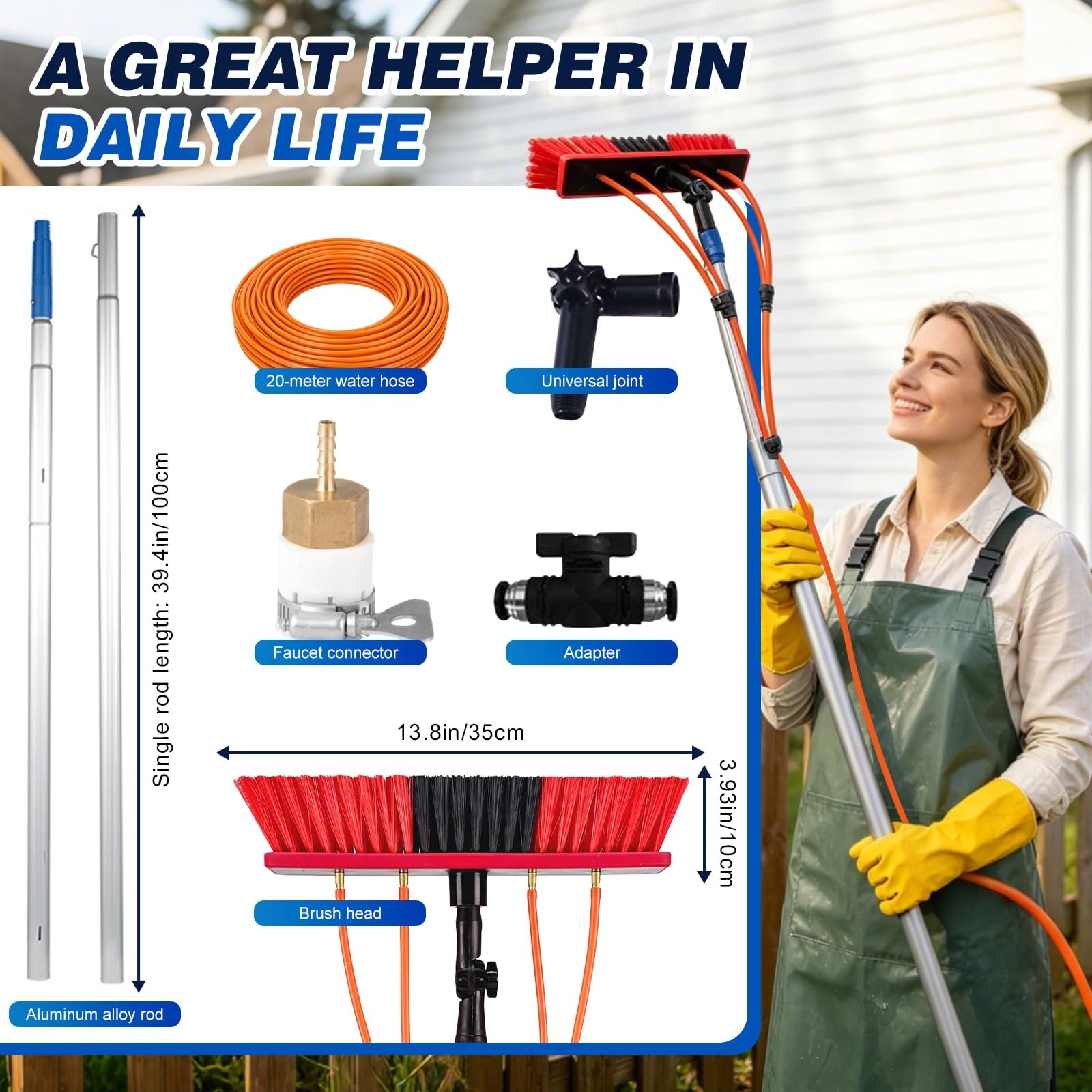 35FT Water Fed Pole Kit Adjustable Solar Panel Cleaning Kit Cleaner Tool for …