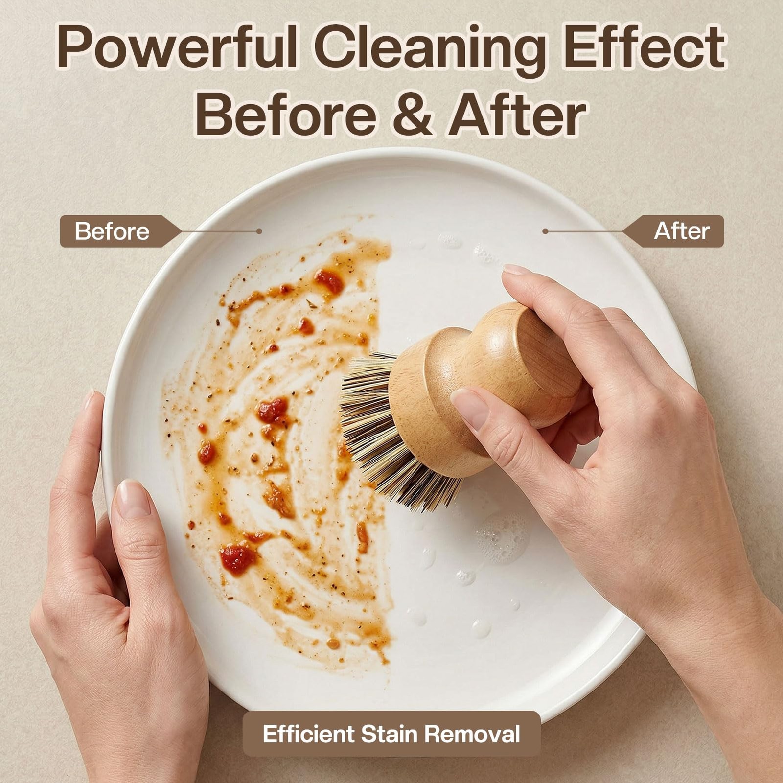 5 Pcs Wood Dish Brush Set Handheld Wok Brush Scrubber for Dishes Pans Pots Fr…