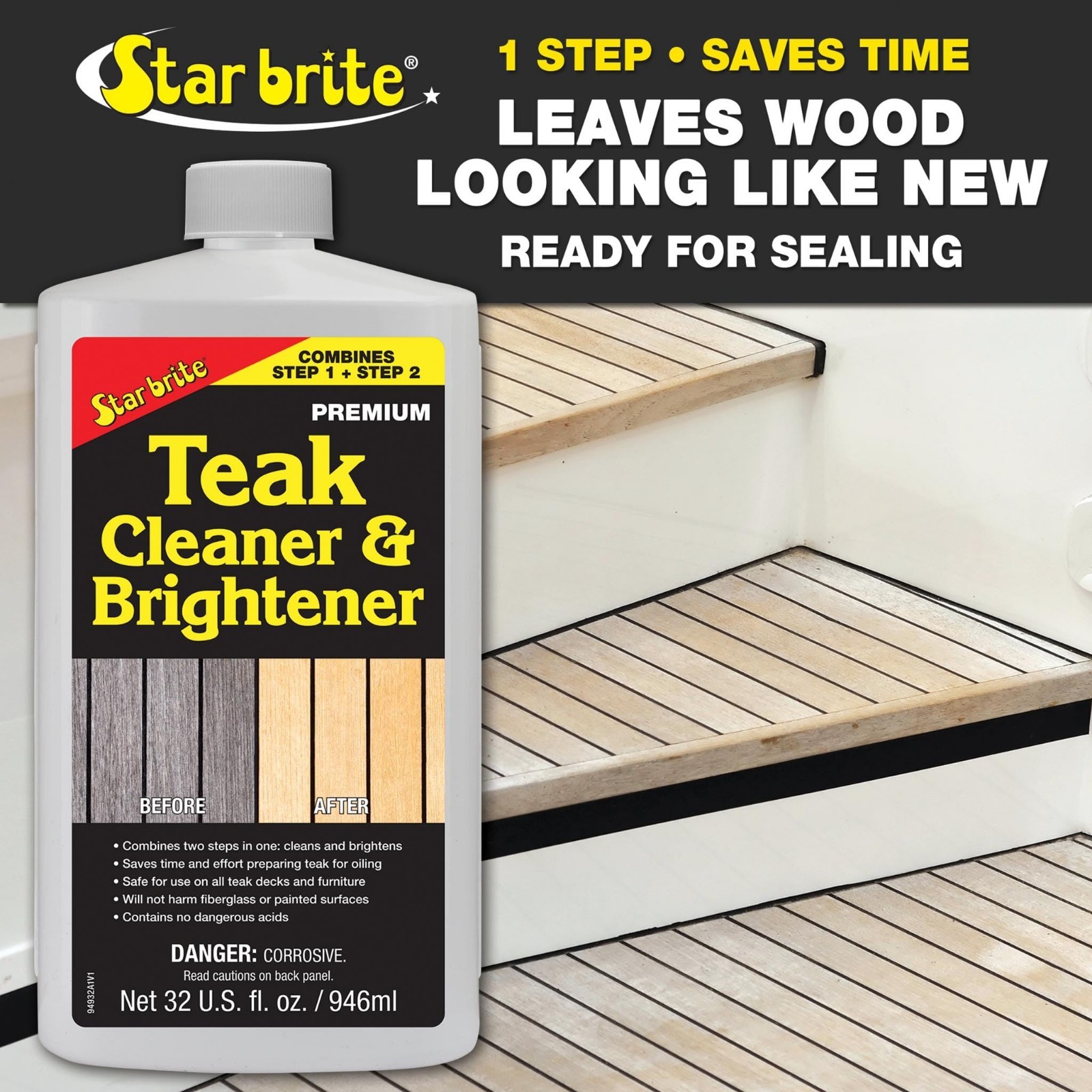 Teak Cleaner & Brightener for Weathered Wood – 32oz Restore & Revive Finish