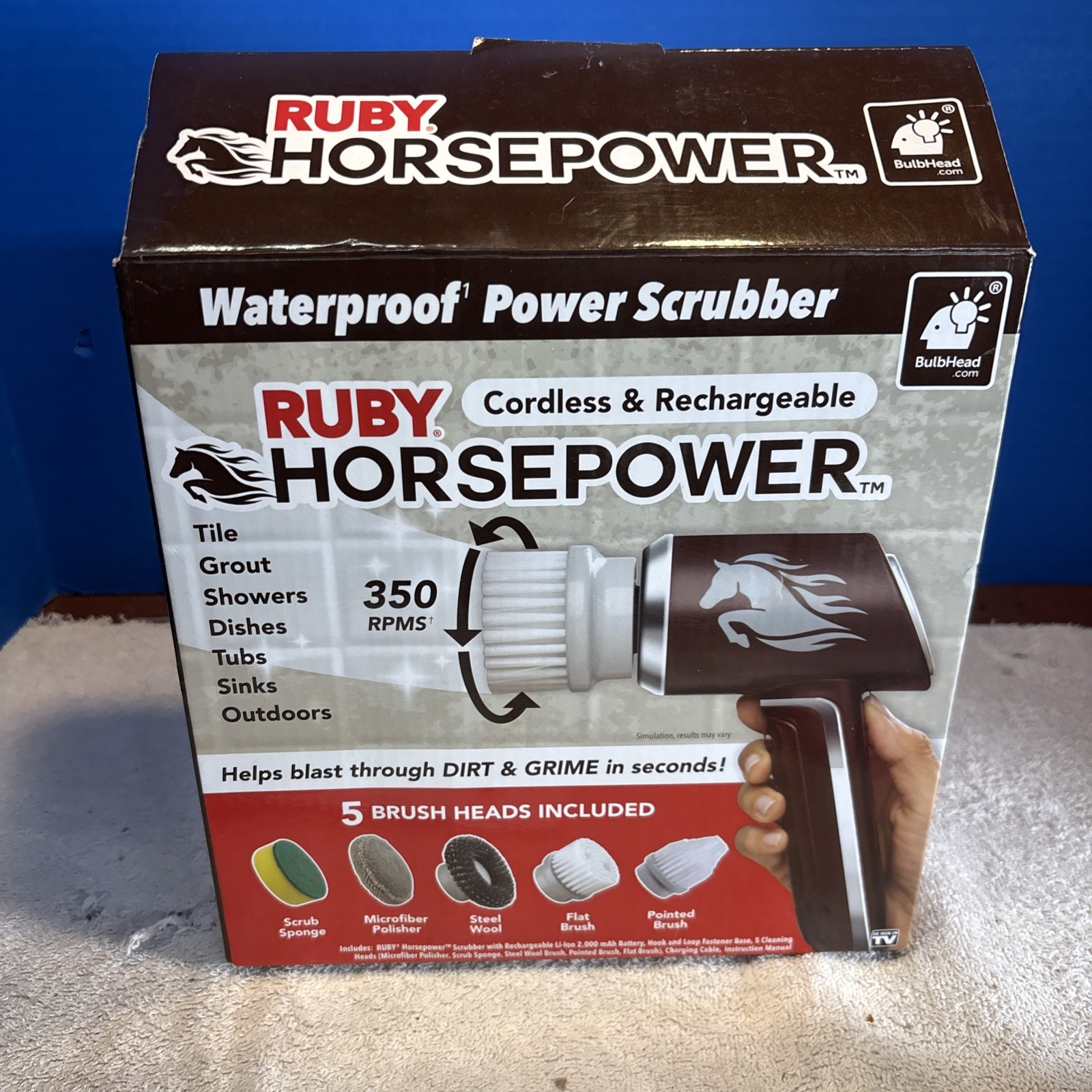 Ruby Horsepower Handheld Cordless Rechargeable Spinning Power Scrubber Ship FREE