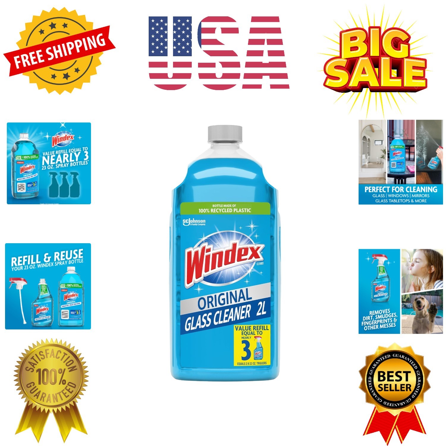 Windex Refill Glass and Window Cleaner Bottle, Bottle Made from 100% Recycled…