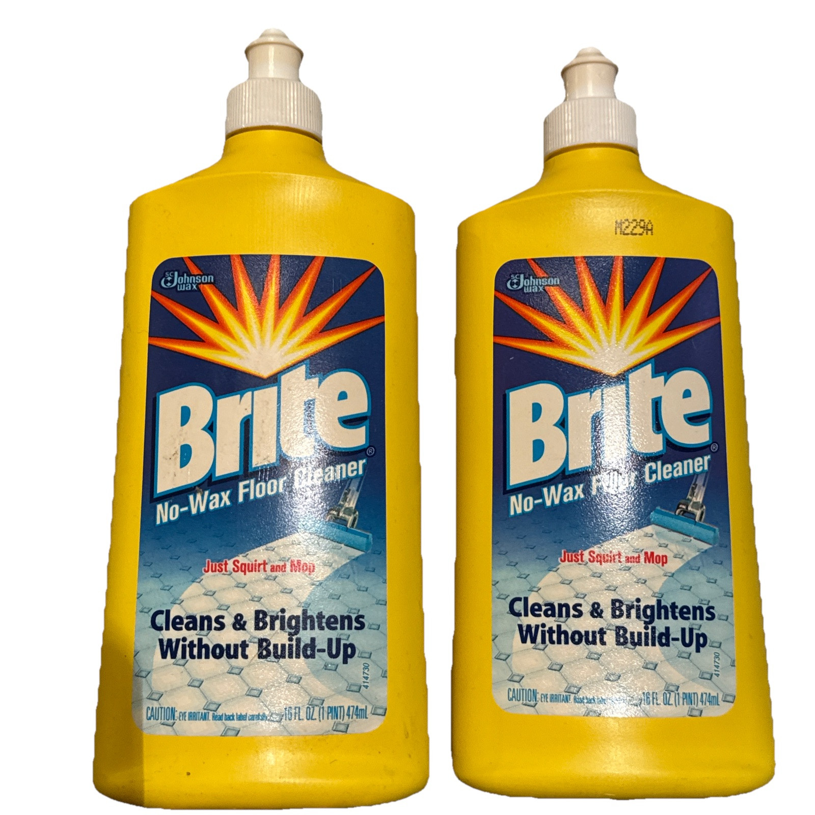 TWO Vintage 1990’s Brite Floor Cleaner 16 oz SC Johnson Wax For No Wax Floors
