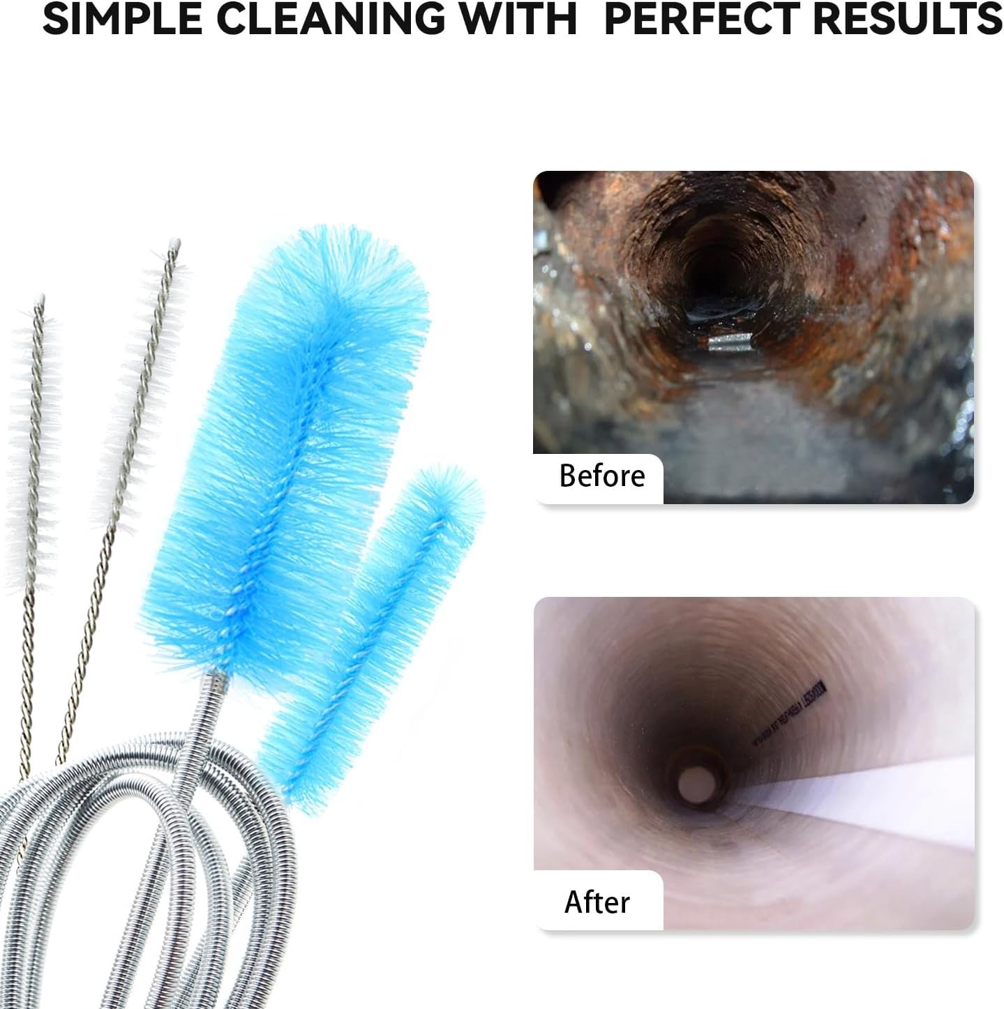 Flexible Drain Brush with Stainless Steel Handle: 4-Piece Cleaning Set