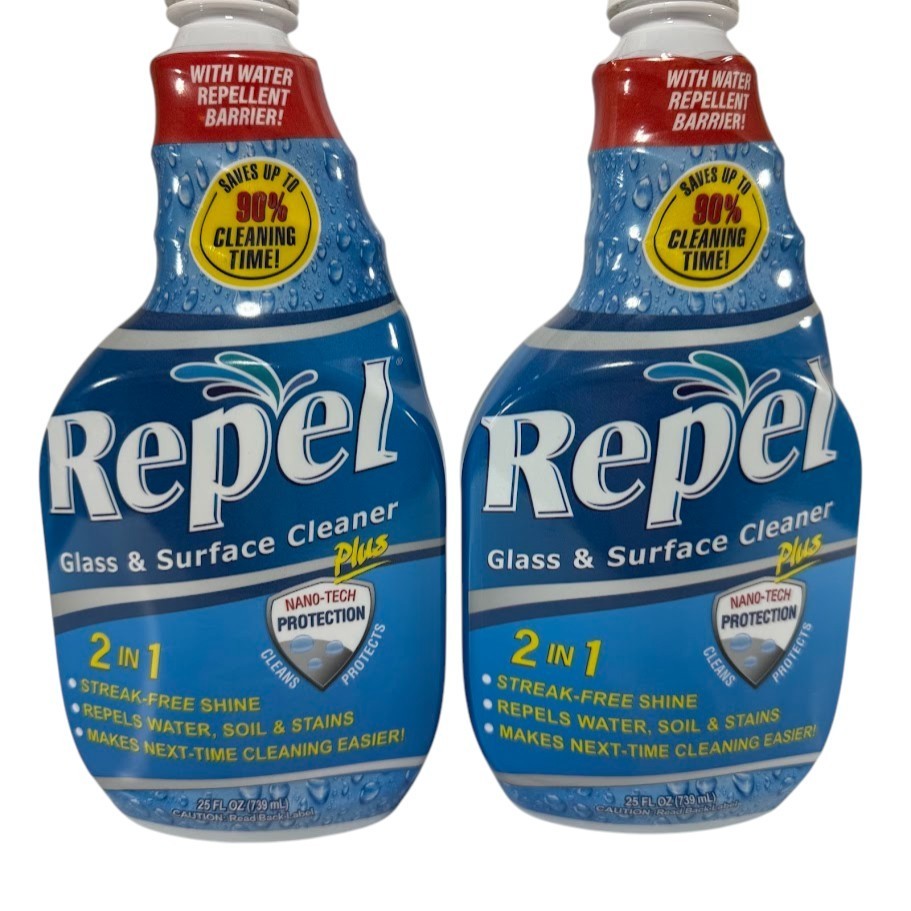 Repel Glass & Surface Cleaner ORIGINAL OLD Formula Streak-Free 25 oz, Lot of 2