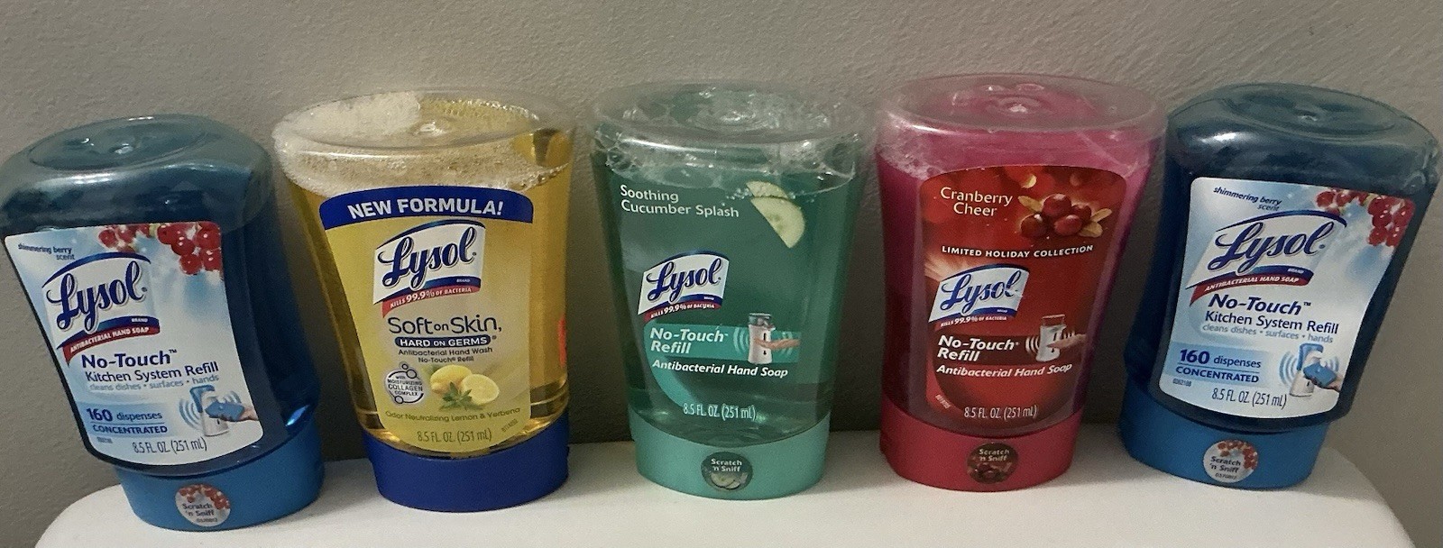 Lot Of 5 Lysol no touch system refills Berry, Cranberry, Lemon Verbana Cucumber