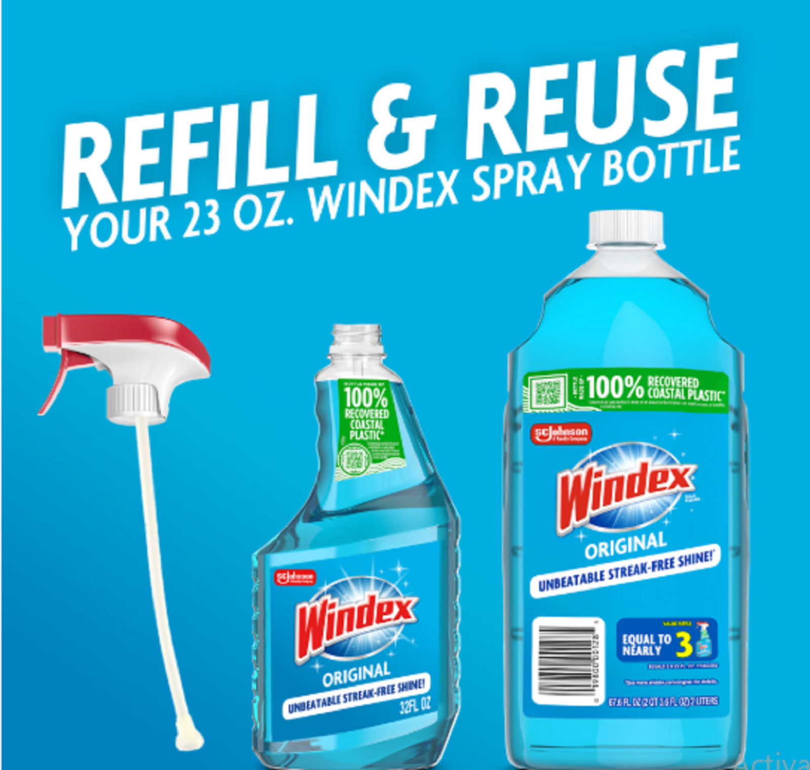 Windex Glass, Window, and Mirror Cleaner Refill, Original Blue, 2 L