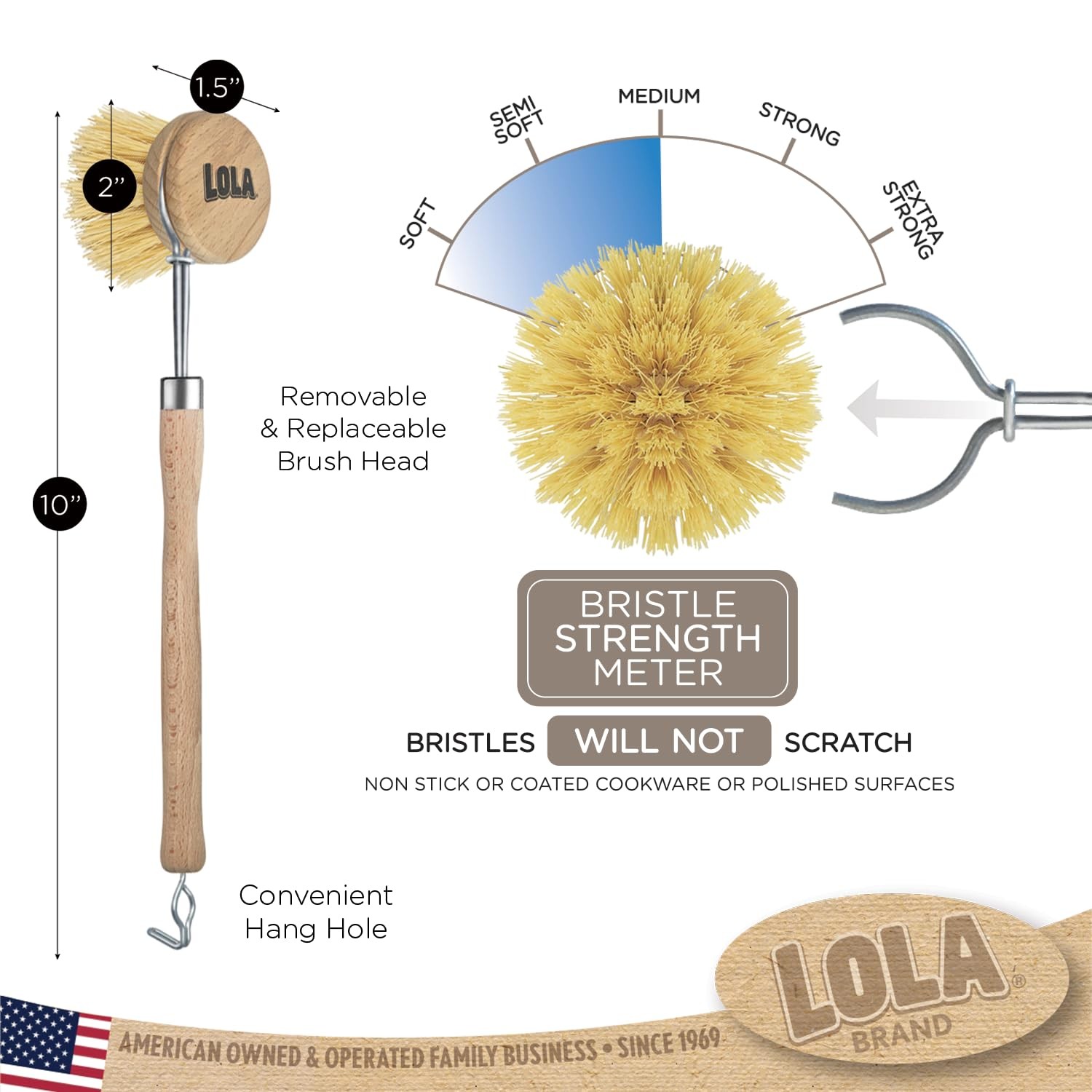 Sustainable Kitchen Cleaning Brush with Replaceable Head Made from Birch Wood