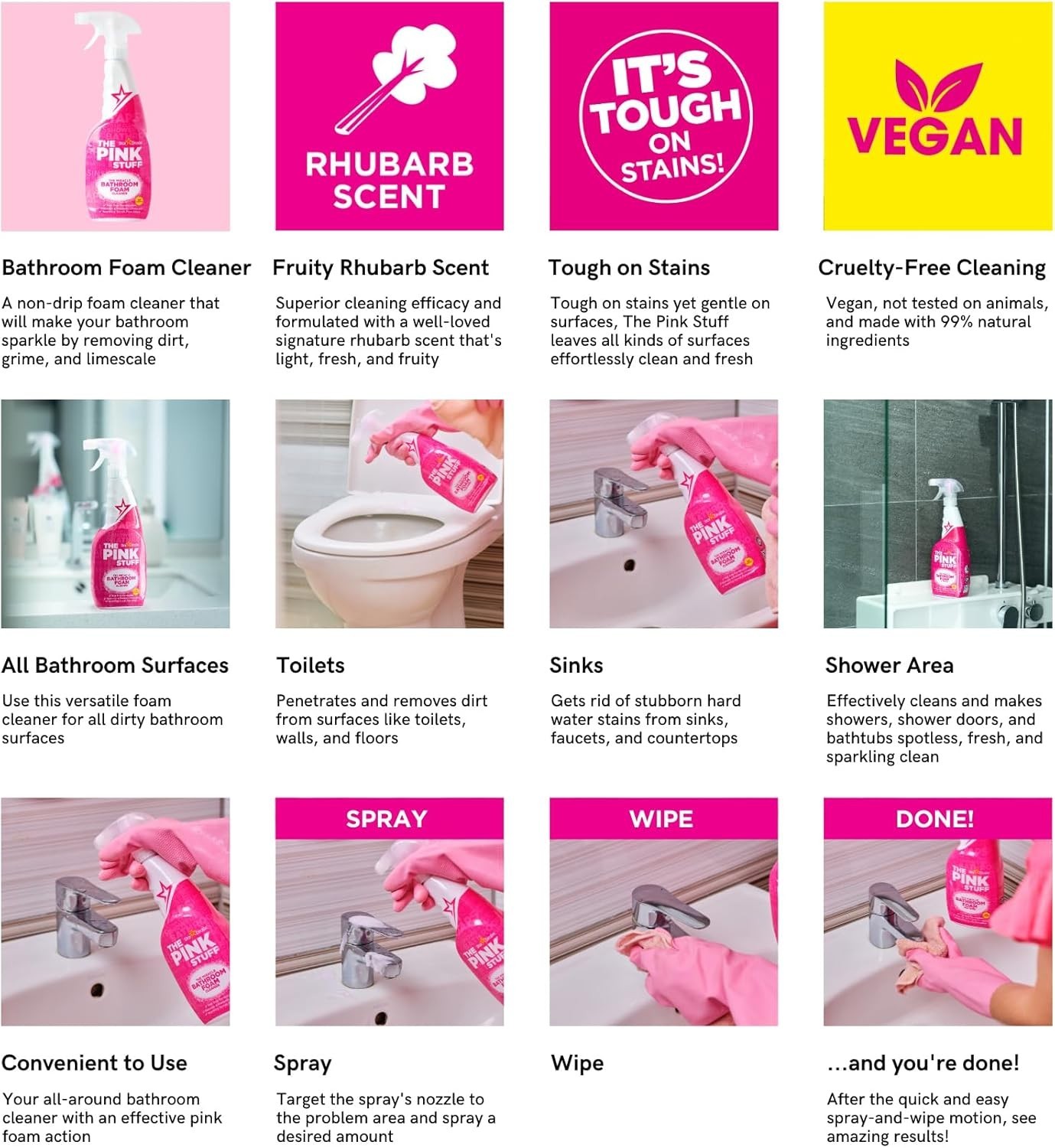 Versatile Foam Cleaner 750ml – The Pink Stuff for Sparkling Bathroom Surfaces