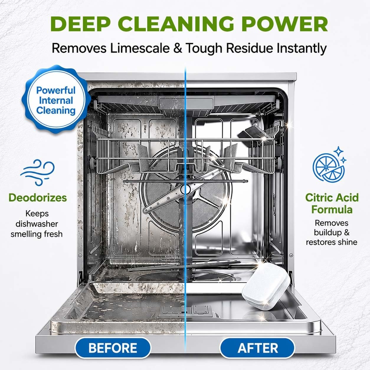 Dishwasher Cleaner and Deodorizer XL Tablets – Heavy-Duty Descaler & Odor Rem…