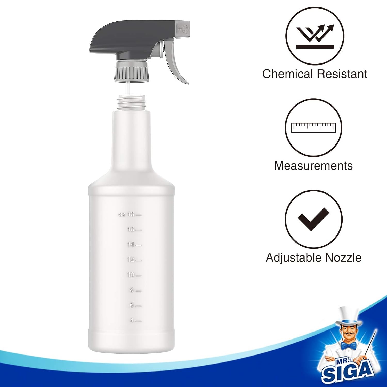 Empty Heavy Duty 24 oz Plastic Spray Bottles for Cleaning Solutions MR SIGA
