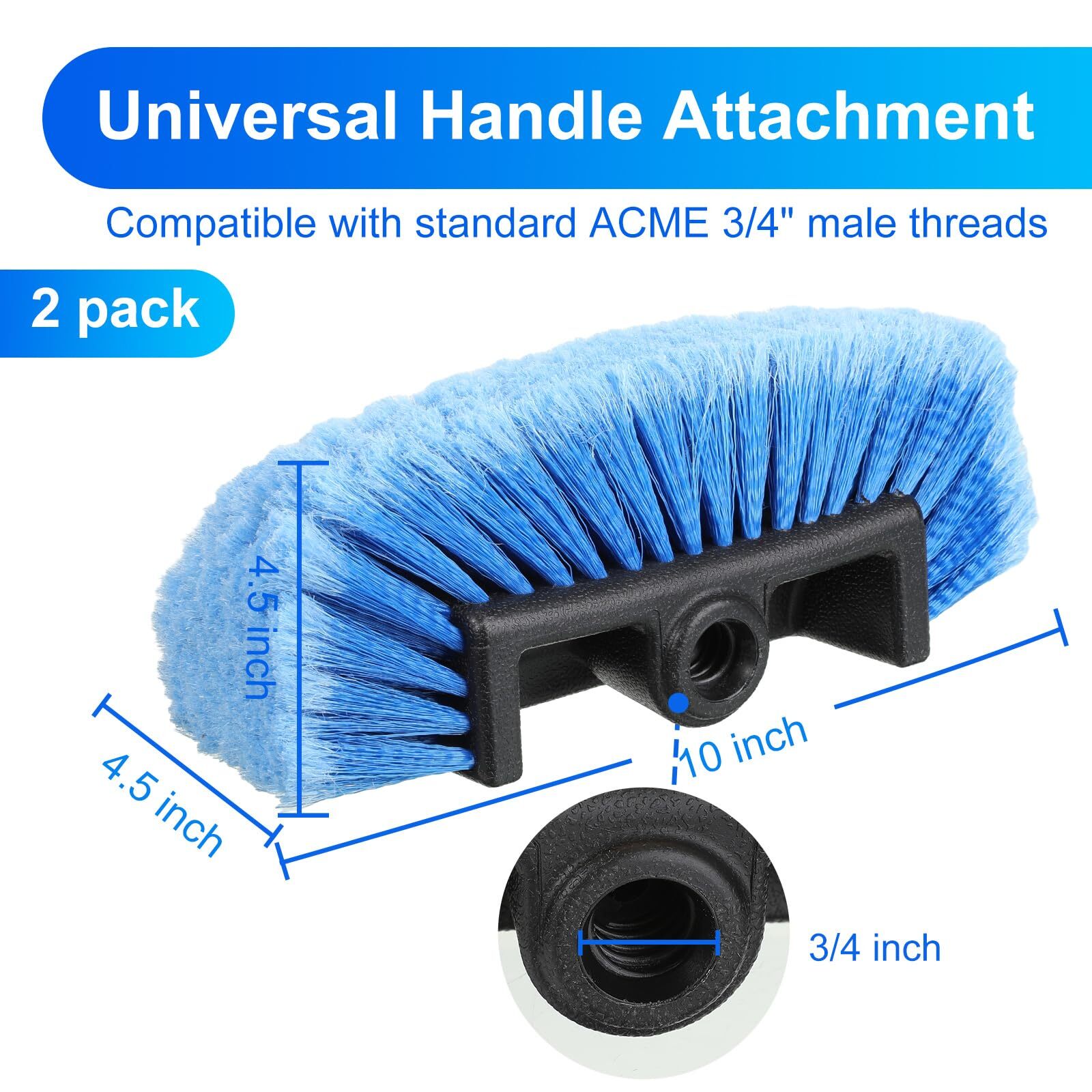 2 Pack 10 Inch Car Wash Brush Head with Soft Bristle for Car RV Boat Camper