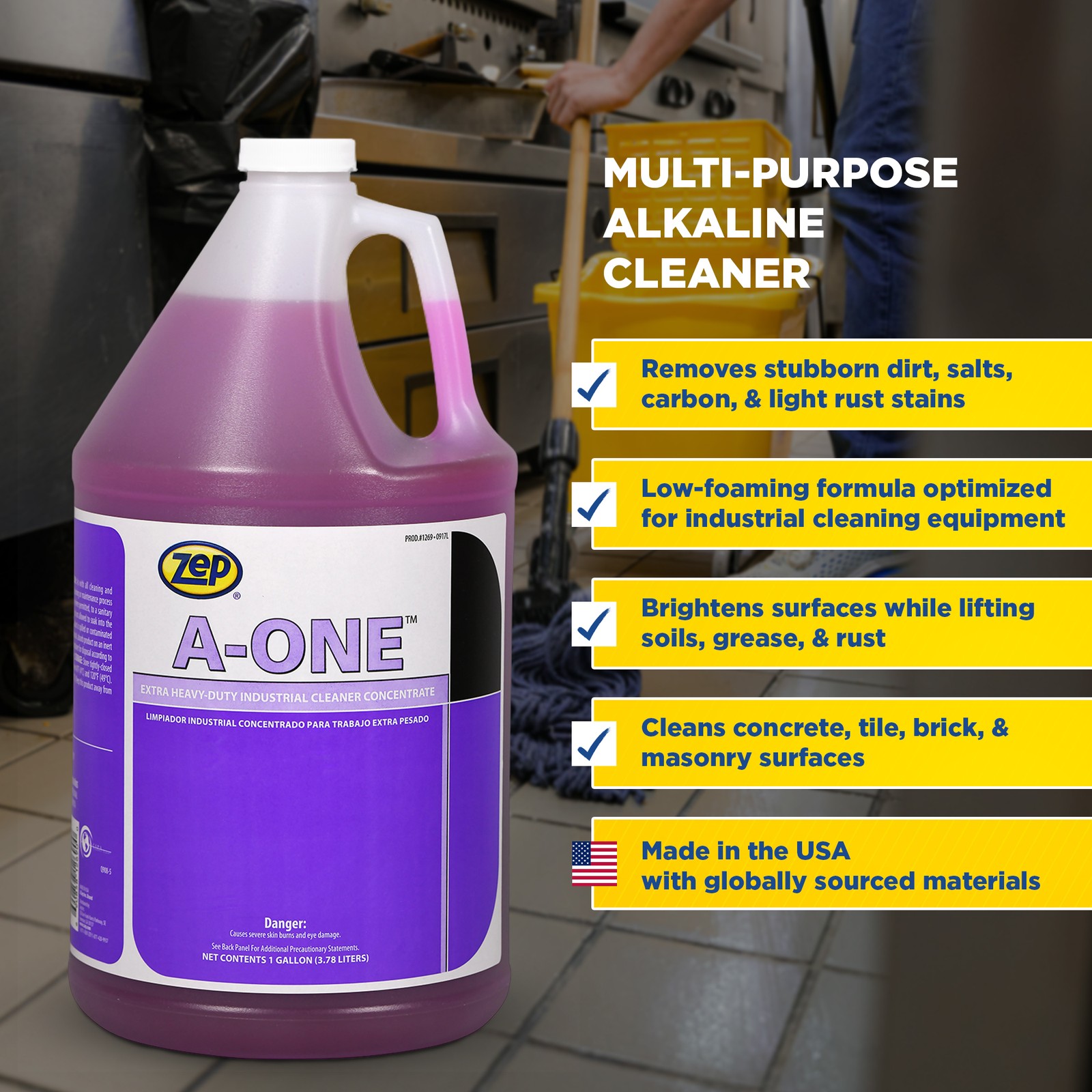 Zep A-One Extra Heavy-Duty Industrial Cleaner Concentrate – 1 Gallon