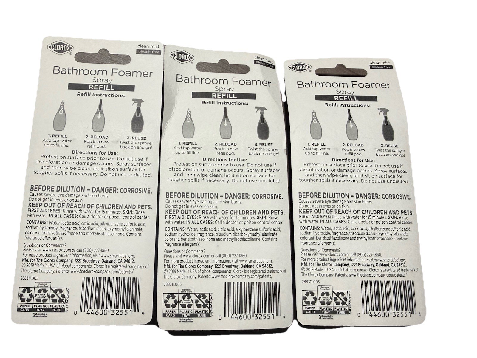 3X Clorox Bathroom Foamer Spray Refill Cartridge Bleach Free Clean Mist 2 Pack
