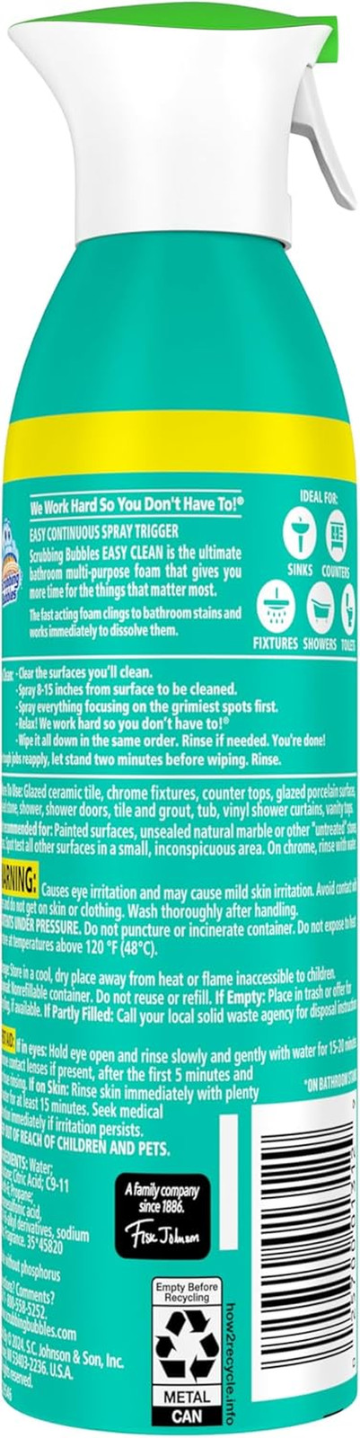 Easy Clean Foaming Multipurpose Bathroom Cleaner, Continuous Spray Bottle, Fast