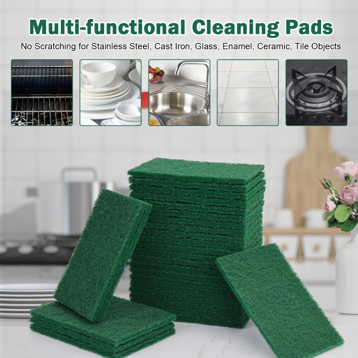40 Pcs Scouring Pad, Dish Scrubber Scouring Pads,4 x 6 inch Green Reusable Ho…